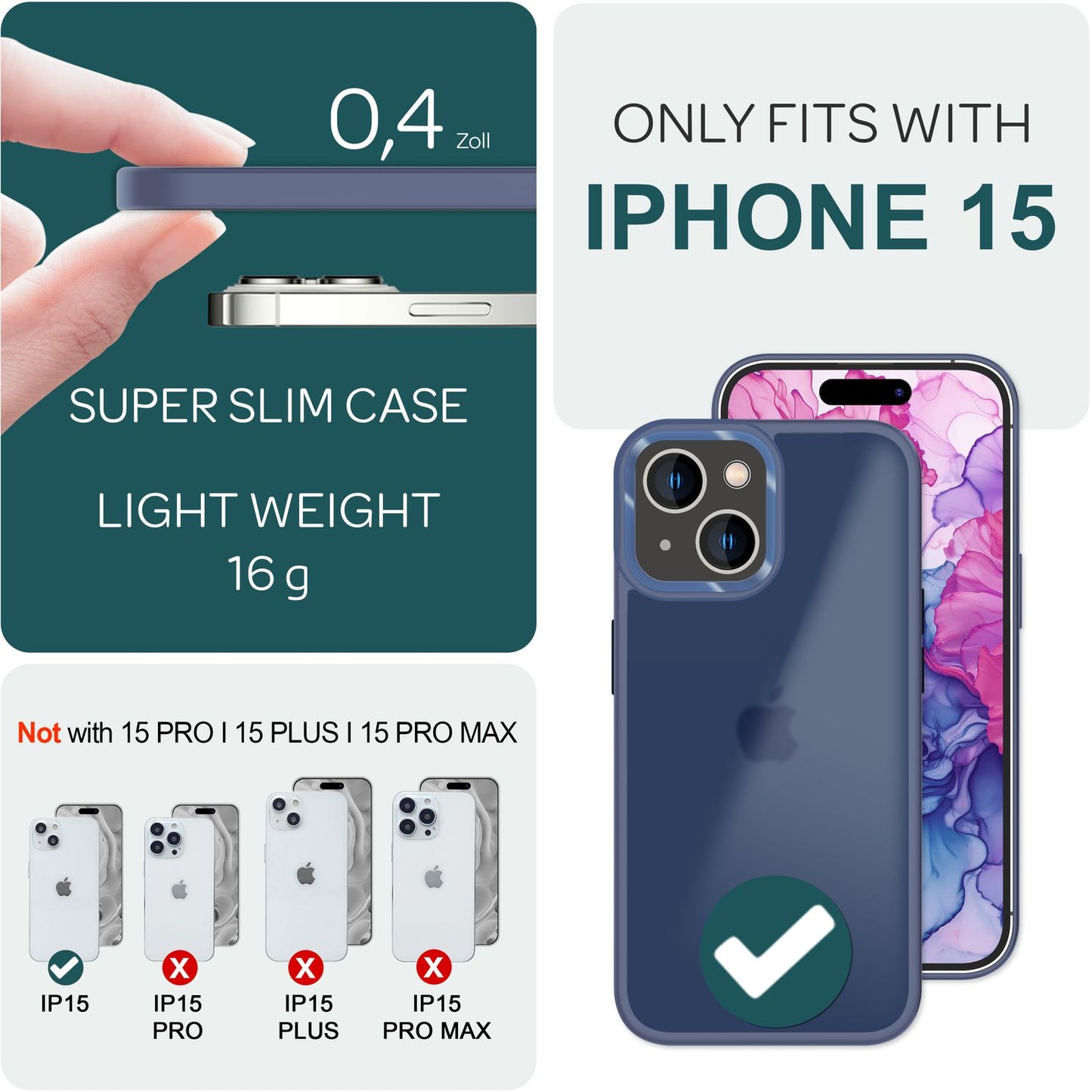 Carcasă hibridă pentru iPhone 15, carcasă mată, carcasă de telefon cu margine protectoare, husă de protecție, husă