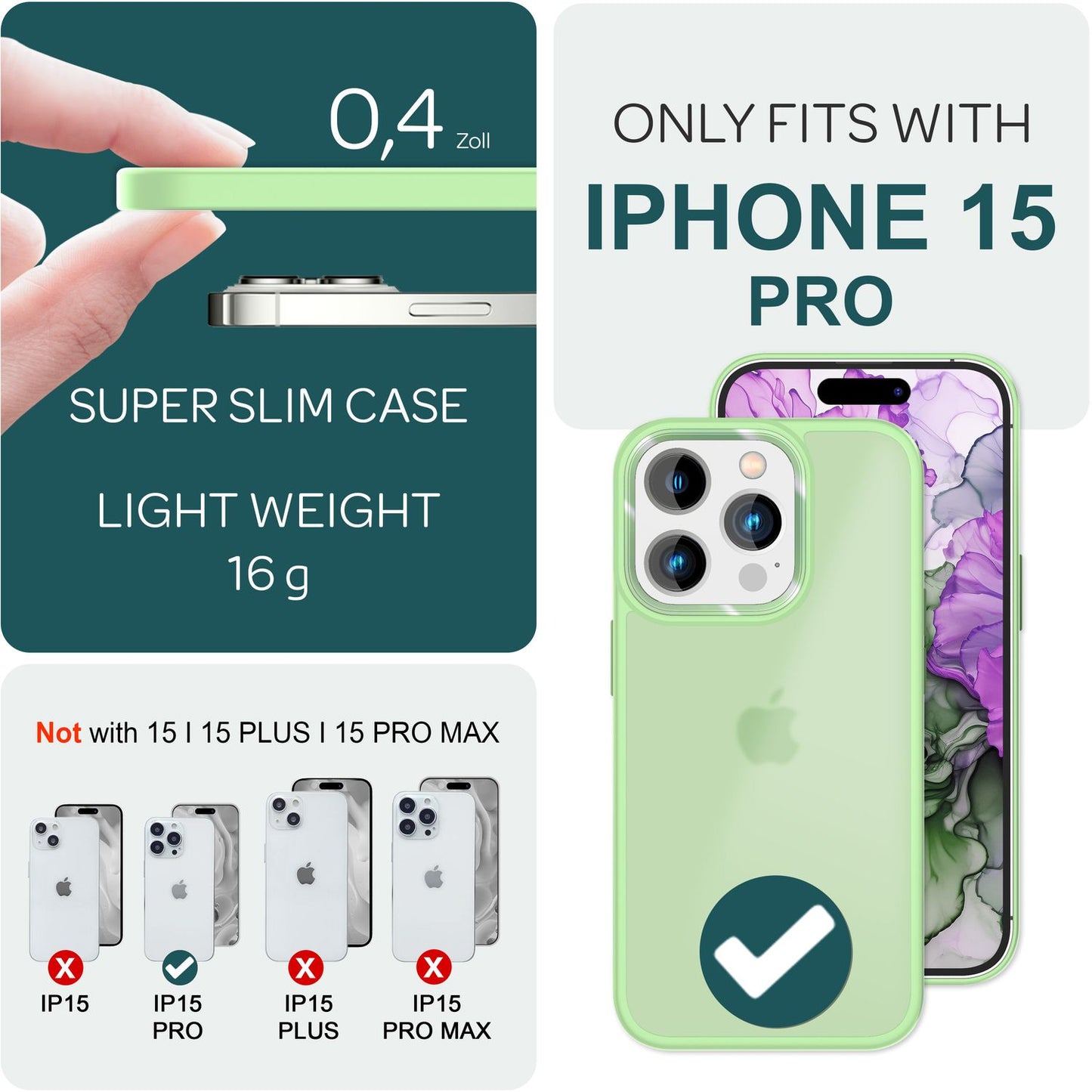 Carcasă hibridă pentru iPhone 15 Pro, carcasă mată, margine de protecție, husă de telefon, husă de telefon
