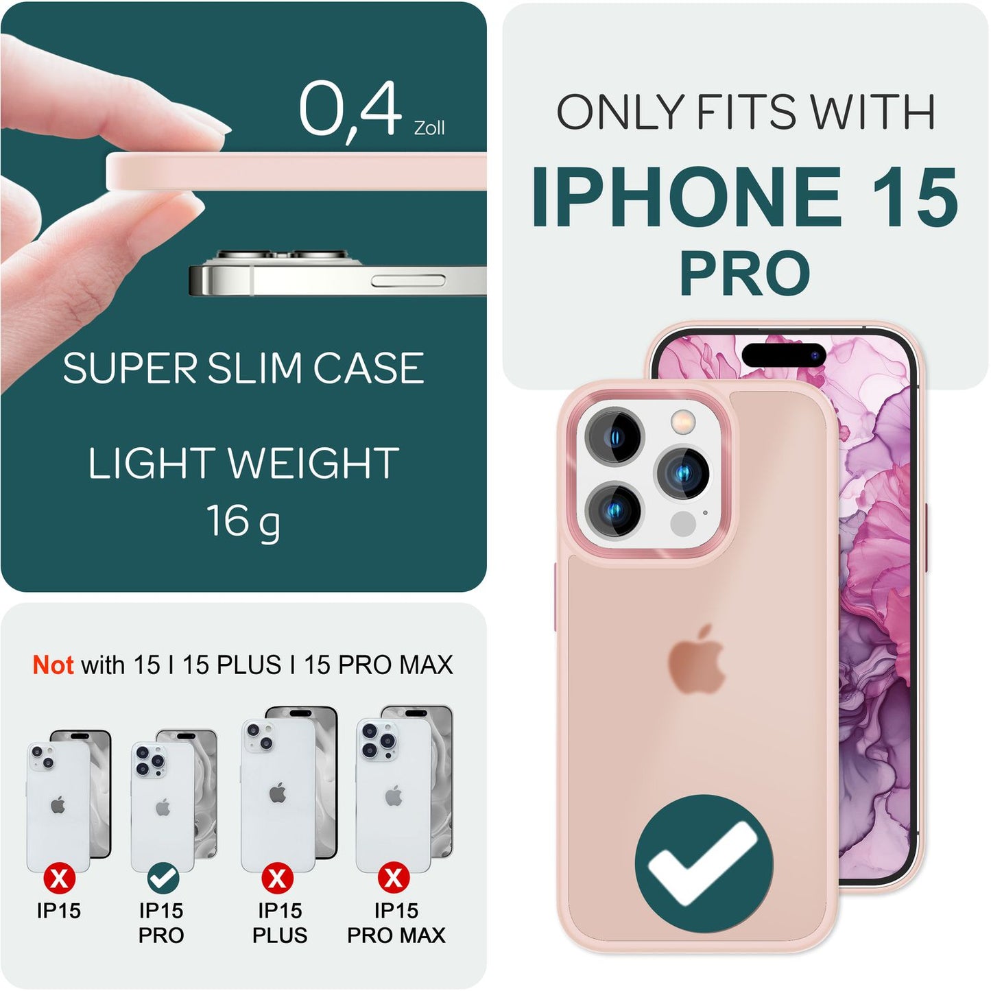 Carcasă hibridă pentru iPhone 15 Pro, carcasă mată, margine de protecție, husă de telefon, husă de telefon