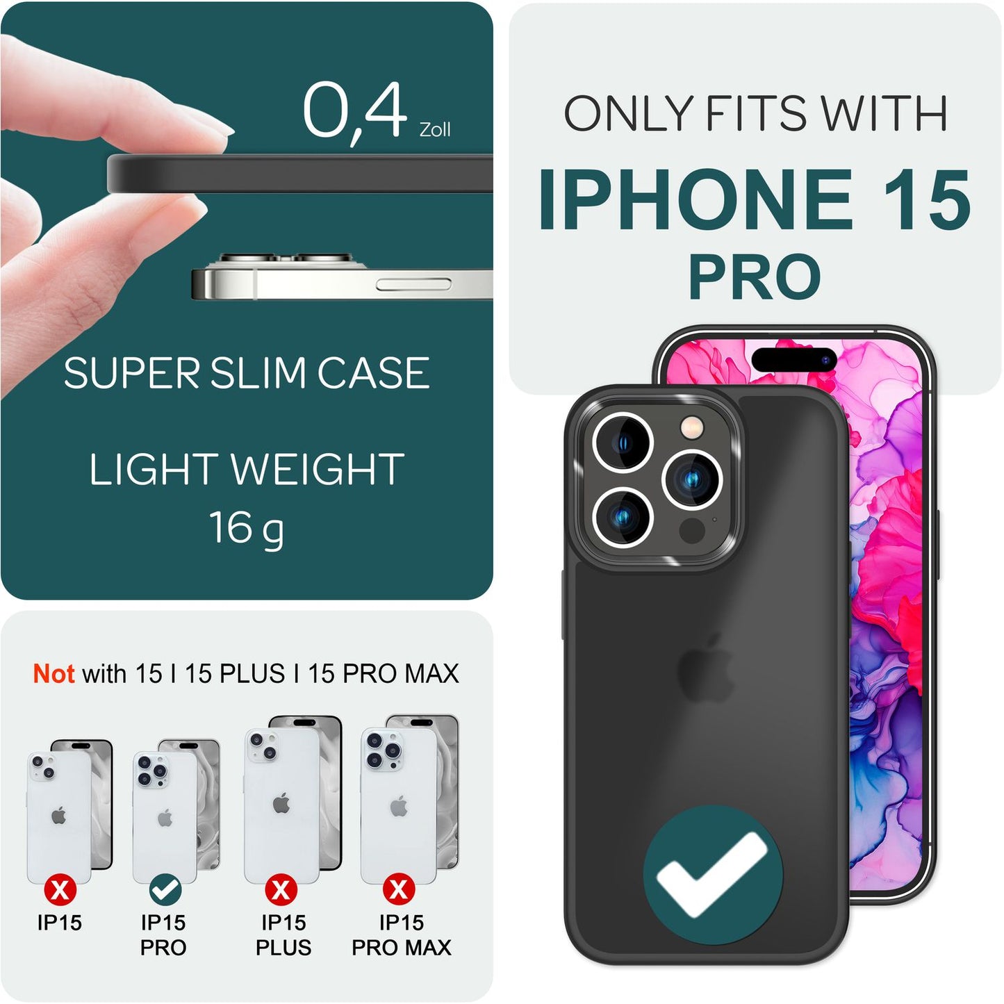 Carcasă hibridă pentru iPhone 15 Pro, carcasă mată, margine de protecție, husă de telefon, husă de telefon