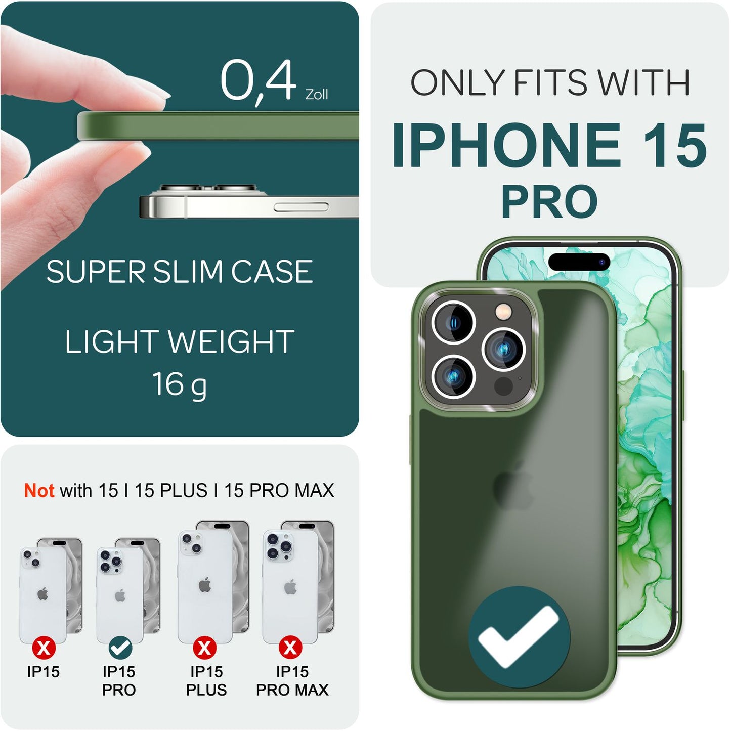 Carcasă hibridă pentru iPhone 15 Pro, carcasă mată, margine de protecție, husă de telefon, husă de telefon