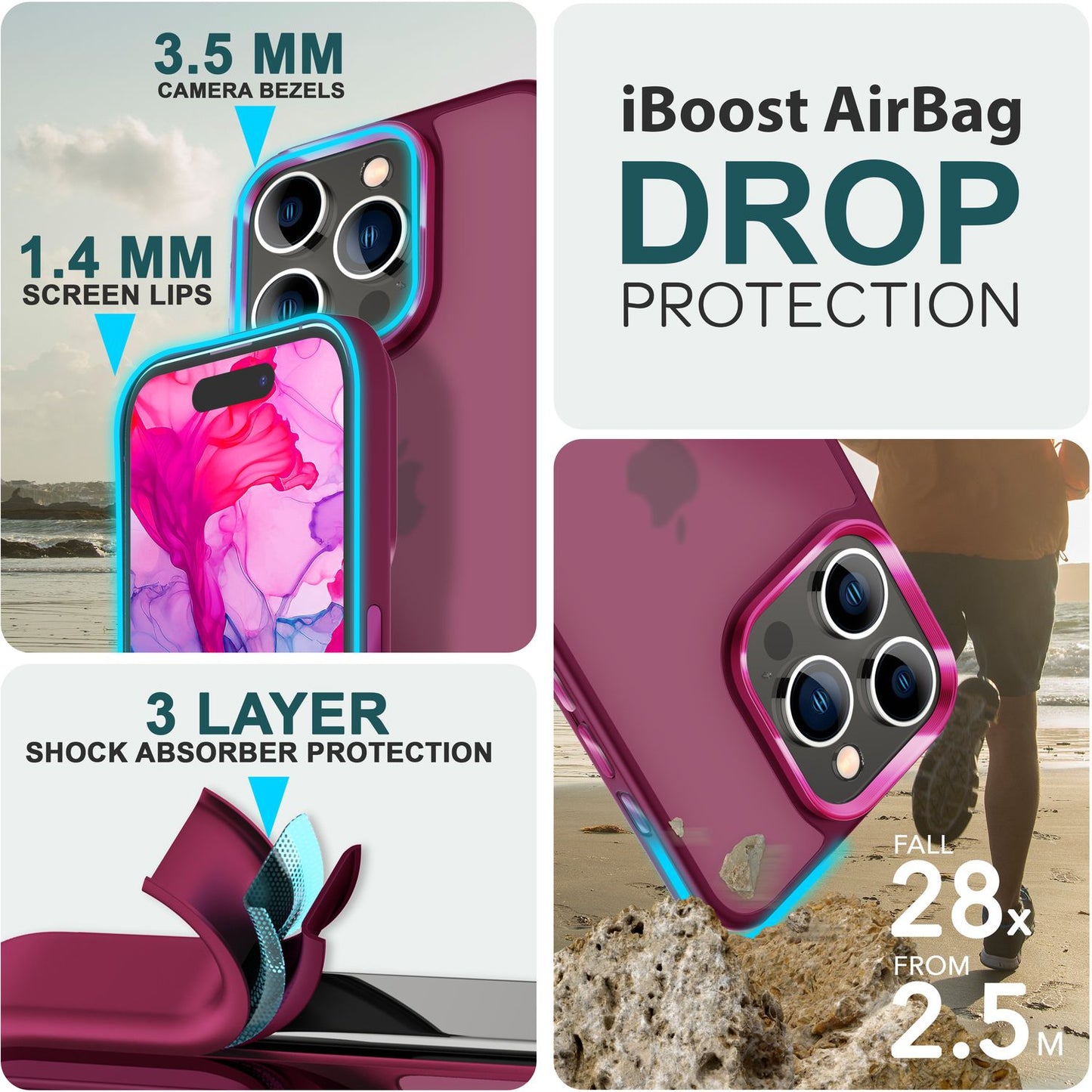 Hybrid Hülle für iPhone 15 Pro Max Frosted Case Schutz Rand Magnet Handyhülle