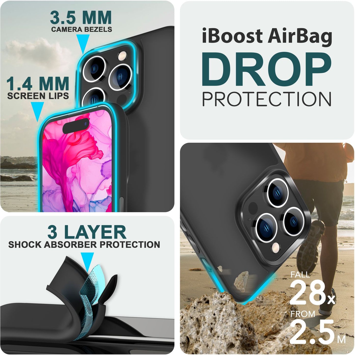 Hybrid Hülle für iPhone 15 Pro Max Frosted Case Schutz Rand Magnet Handyhülle