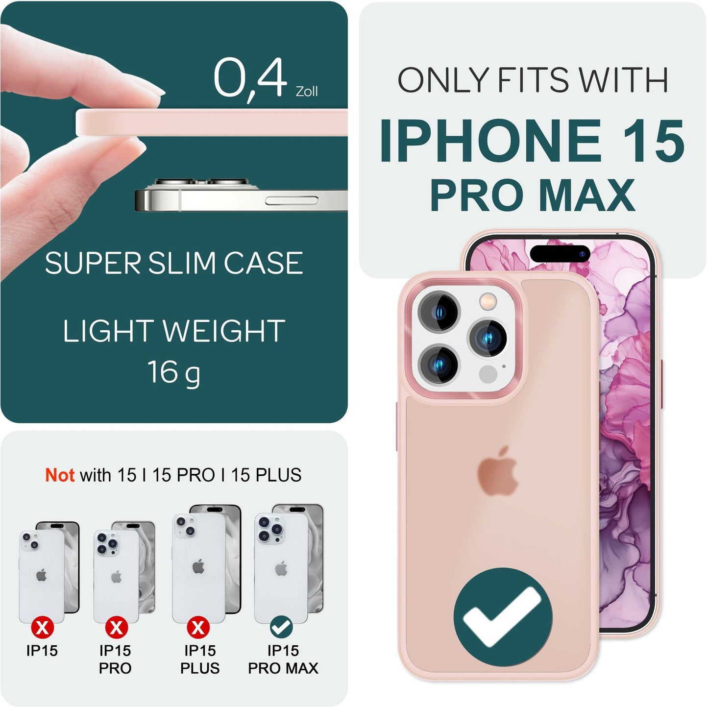 Hybrid Hülle für iPhone 15 Pro Max Frosted Case Schutz Rand Magnet Handyhülle