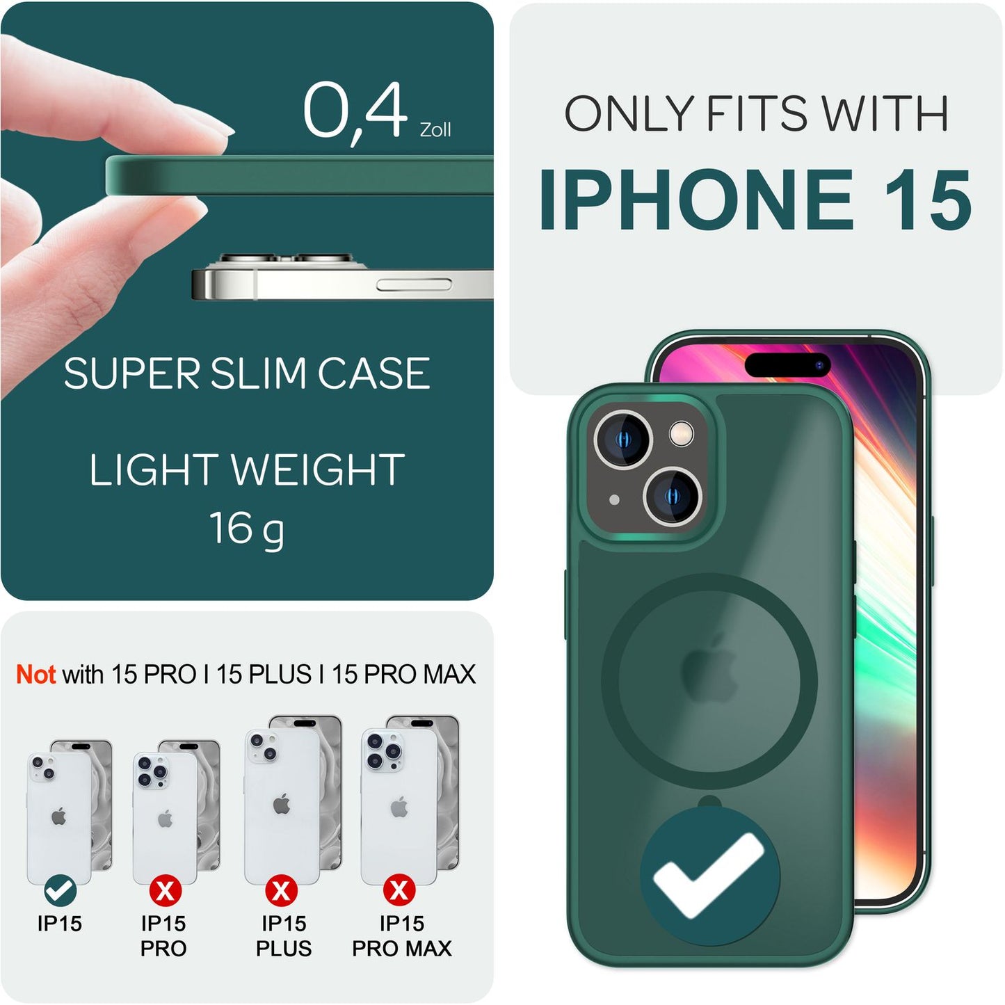 Carcasă Mattex MagPower MagSafe - Perfect potrivită pentru iPhone 15, carcasă rigidă mată, grosime 1,2 mm, material hibrid