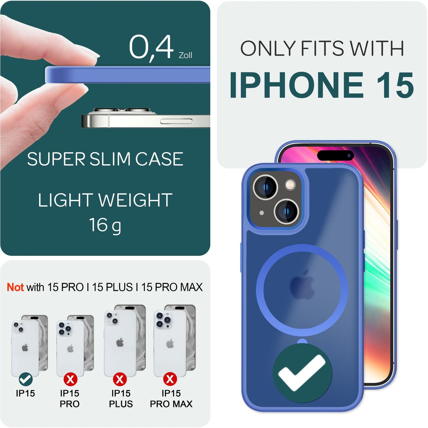 Carcasă Mattex MagPower MagSafe - Perfect potrivită pentru iPhone 15, carcasă rigidă mată, grosime 1,2 mm, material hibrid