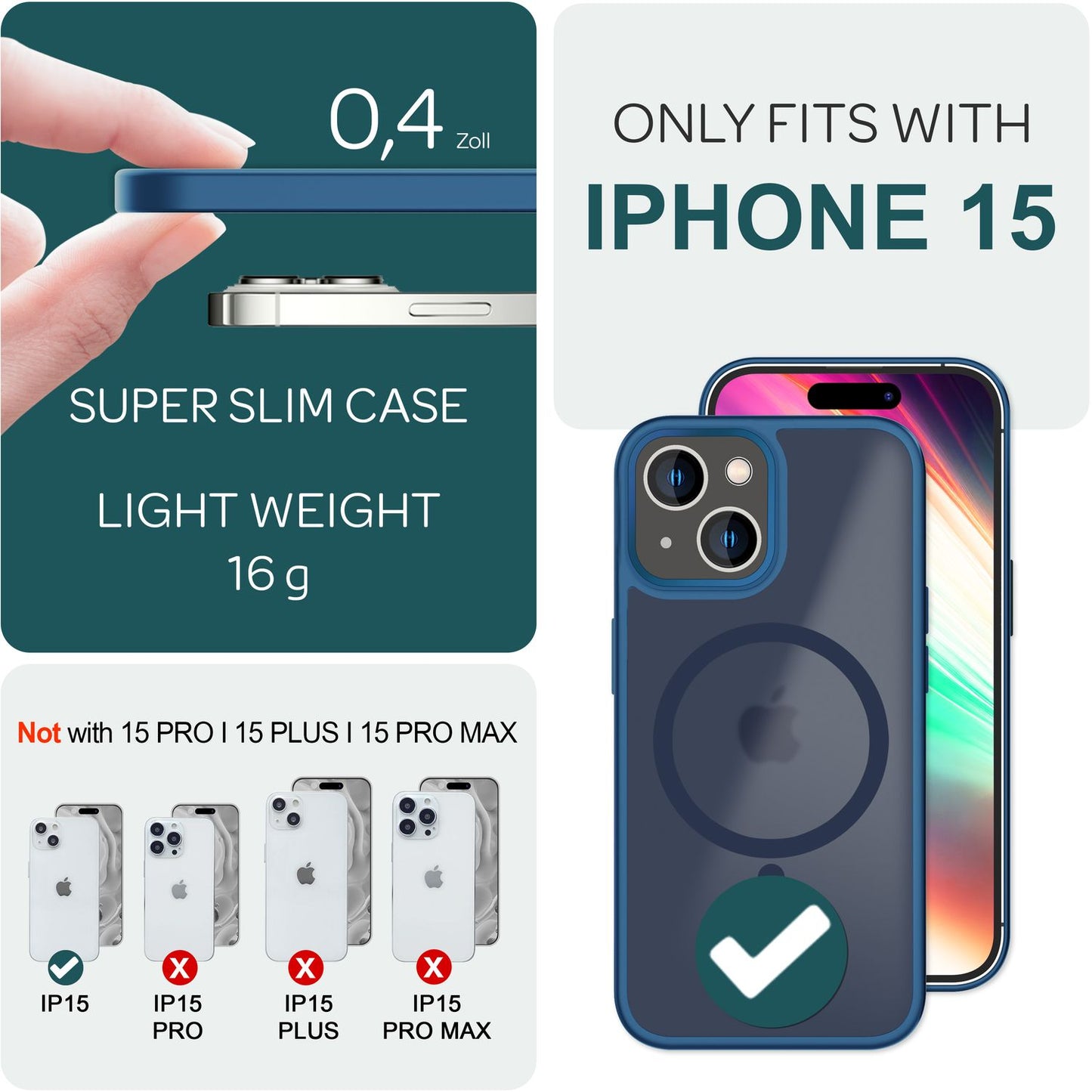 Carcasă Mattex MagPower MagSafe - Perfect potrivită pentru iPhone 15, carcasă rigidă mată, grosime 1,2 mm, material hibrid