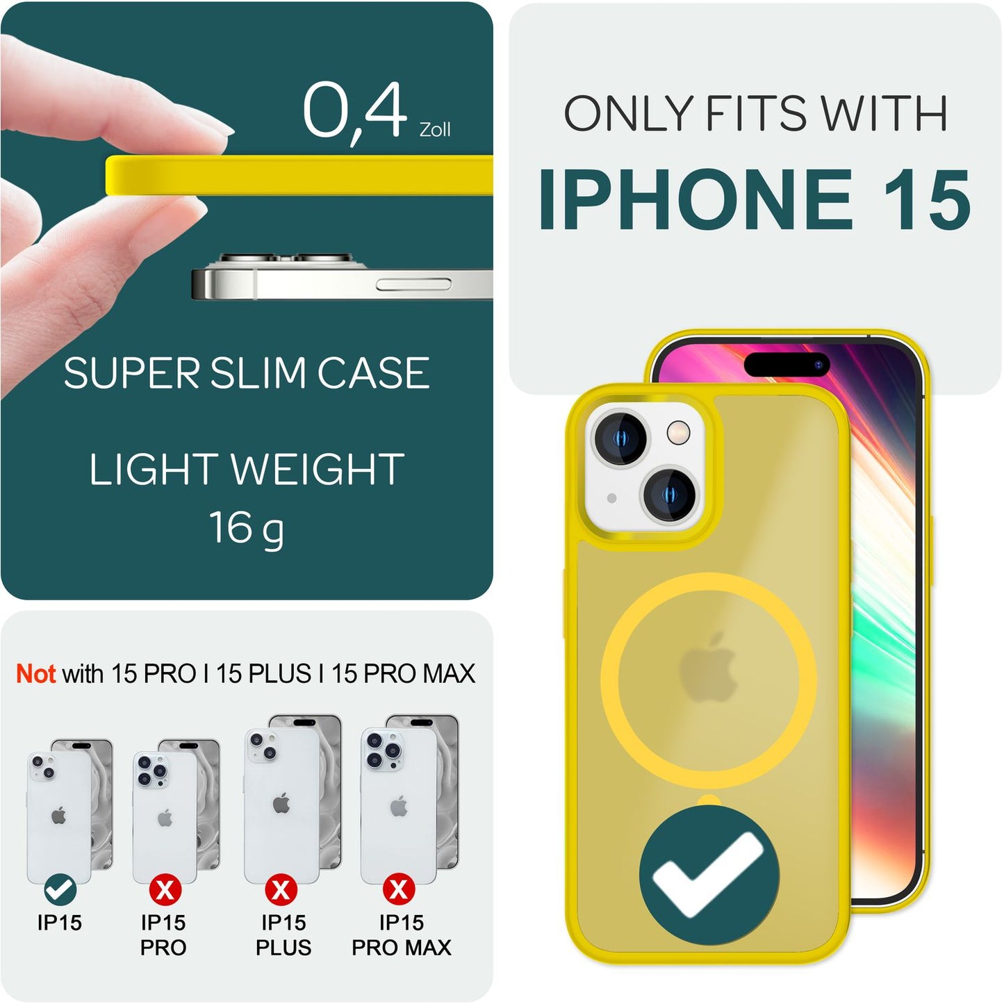 Carcasă Mattex MagPower MagSafe - Perfect potrivită pentru iPhone 15, carcasă rigidă mată, grosime 1,2 mm, material hibrid