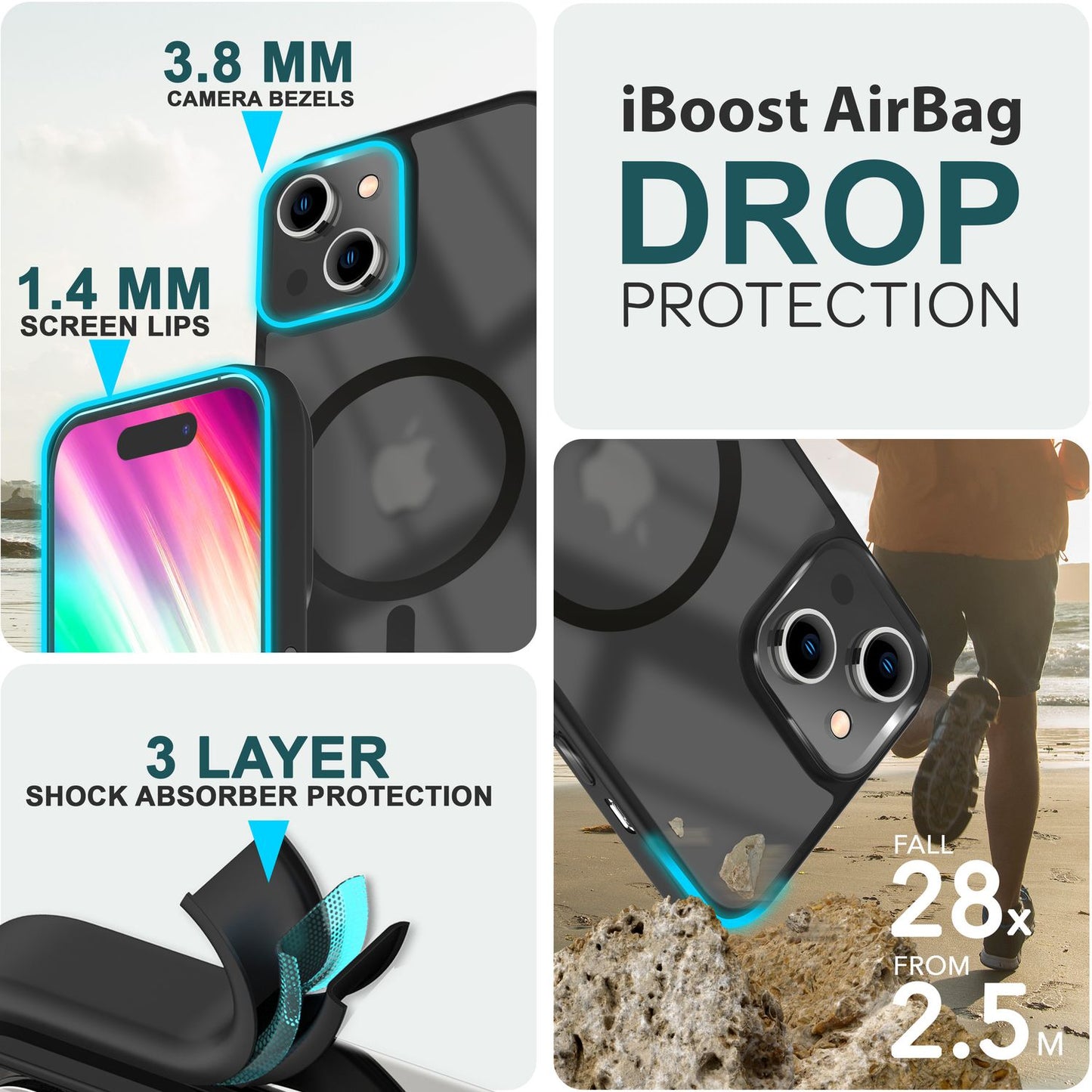 Carcasă Mattex MagPower MagSafe - Perfect potrivită pentru iPhone 15, carcasă rigidă mată, grosime 1,2 mm, material hibrid