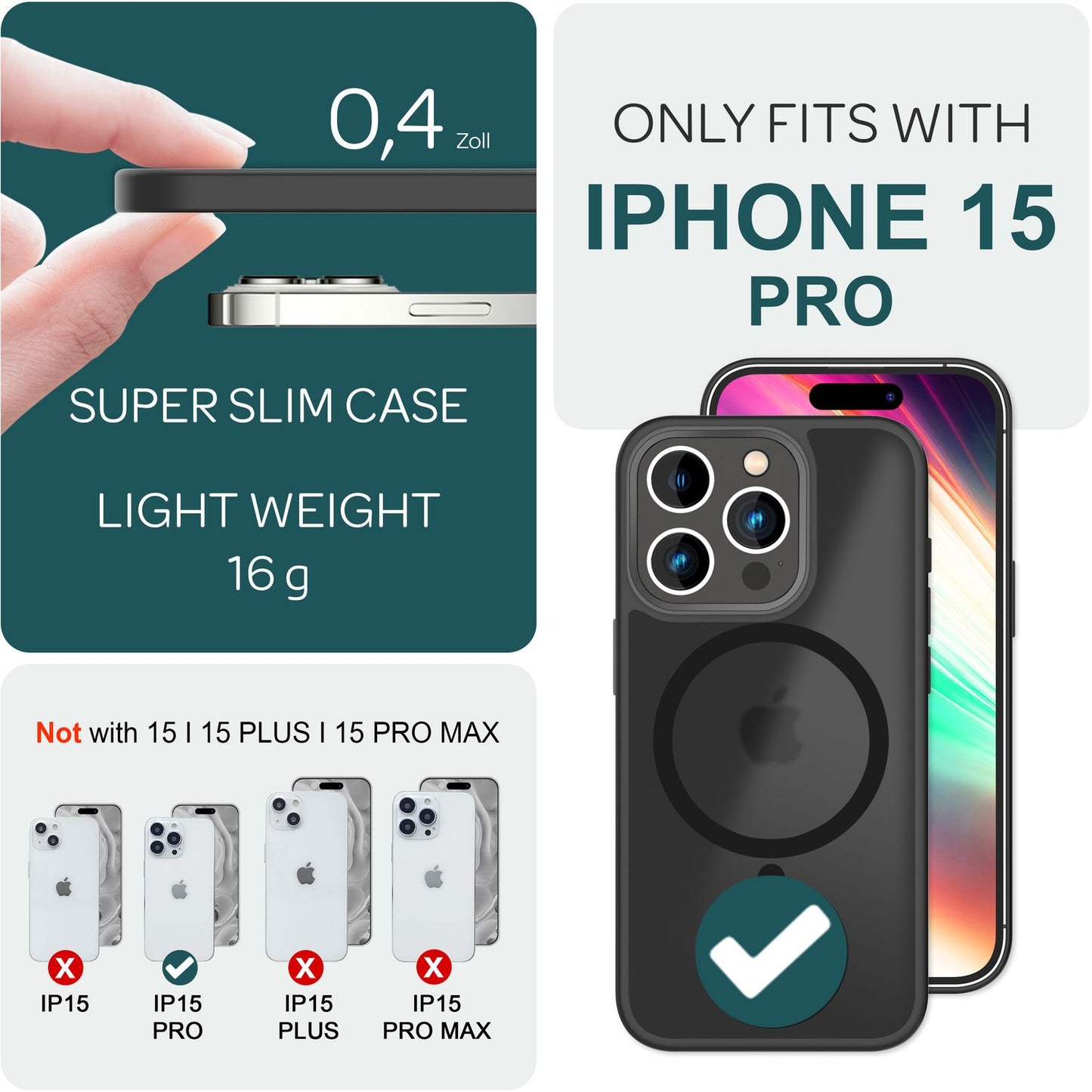 Carcasă Mattex MagPower compatibilă cu MagSafe - Dimensiune 6,1 inch, mată