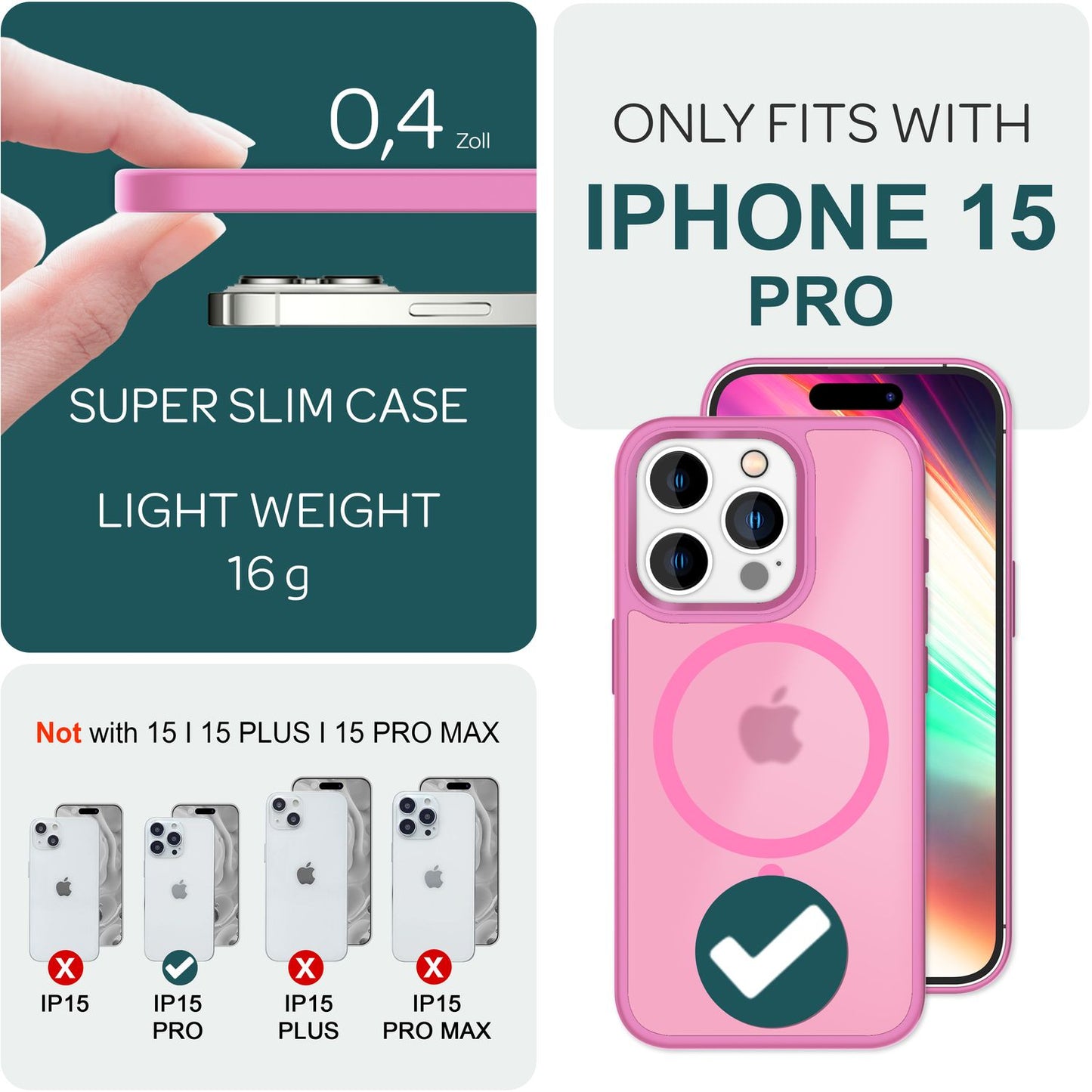 Carcasă Mattex MagPower compatibilă cu MagSafe - Dimensiune 6,1 inch, mată