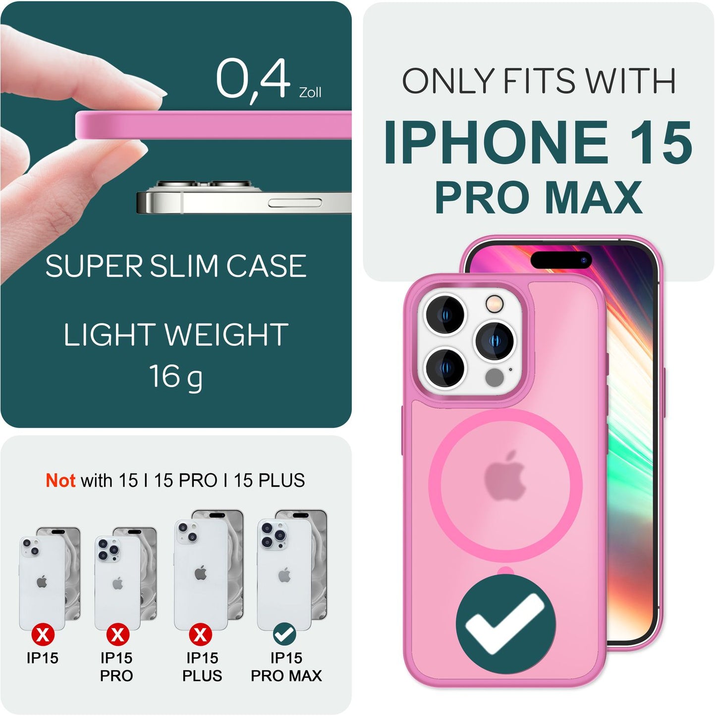 Carcasă hibridă MagSafe pentru iPhone 15 Pro Max, carcasă rigidă mată, carcasă de protecție pentru telefon