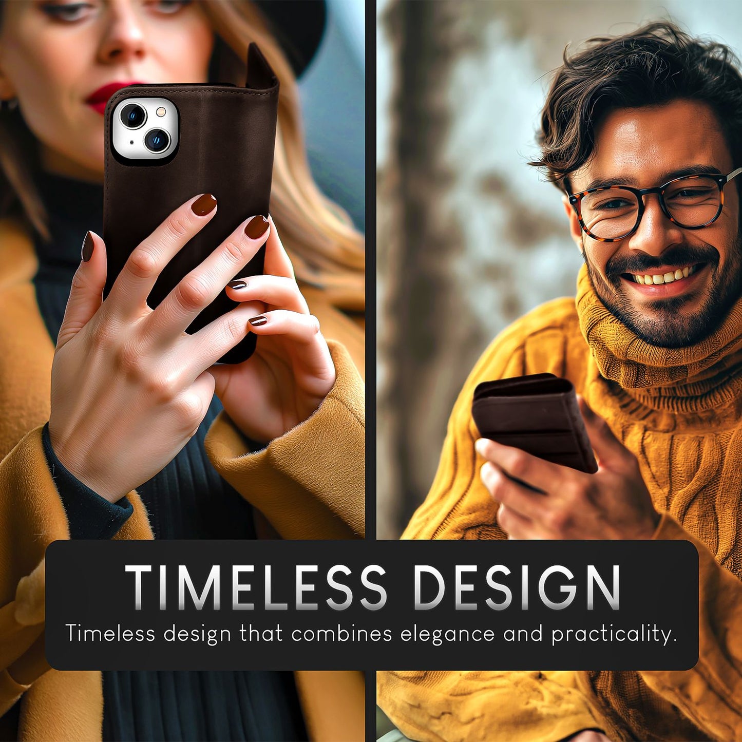 Husă NALIA din piele naturală pentru iPhone 15 - Suport cu protecție RFID, piele de vacă