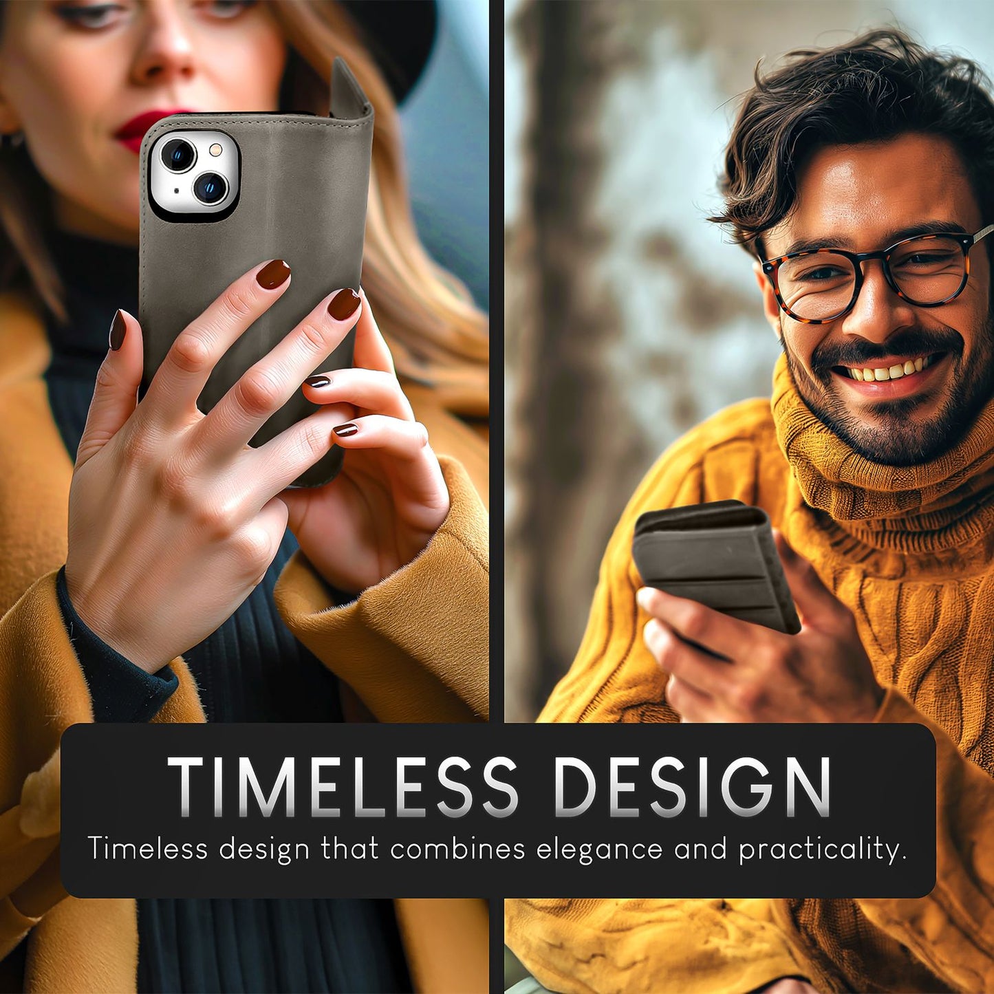 Husă NALIA din piele naturală pentru iPhone 15 - Suport cu protecție RFID, piele de vacă