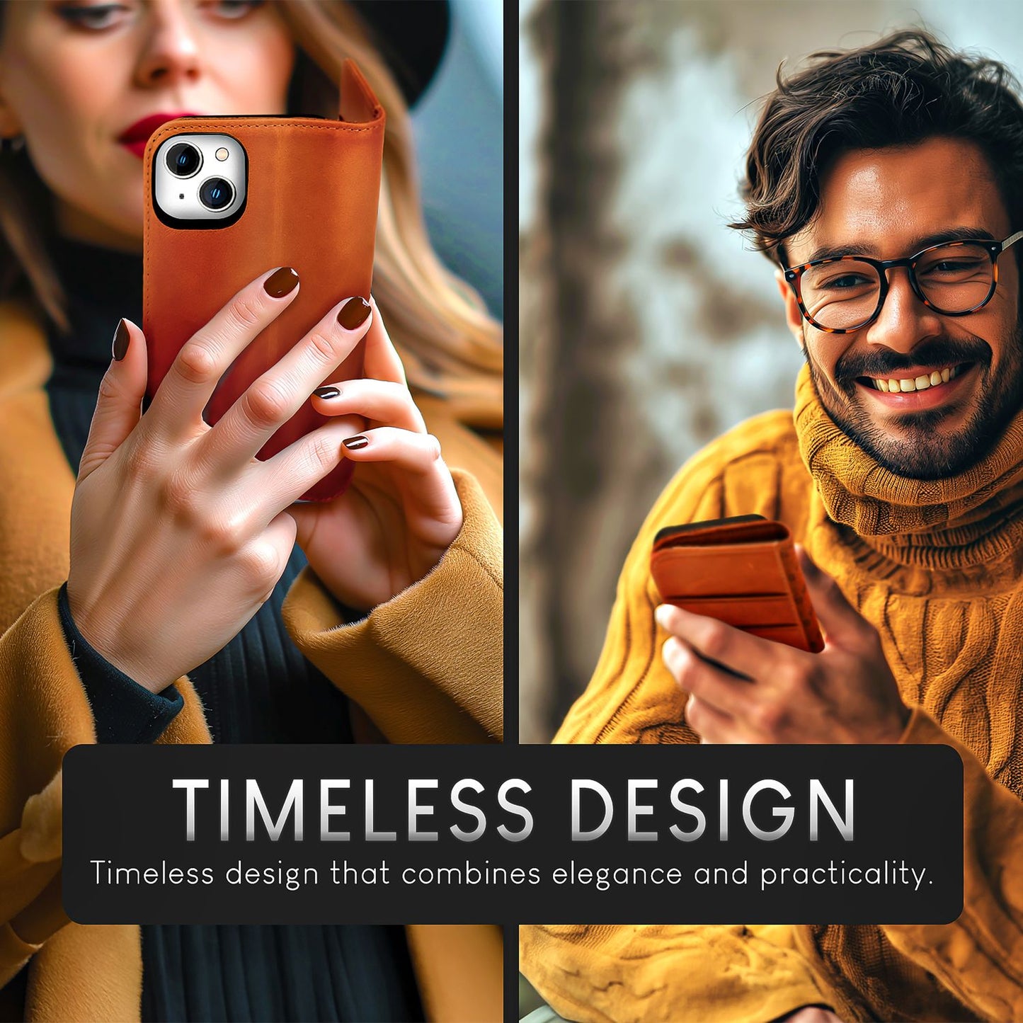 Husă NALIA din piele naturală pentru iPhone 15 - Suport cu protecție RFID, piele de vacă