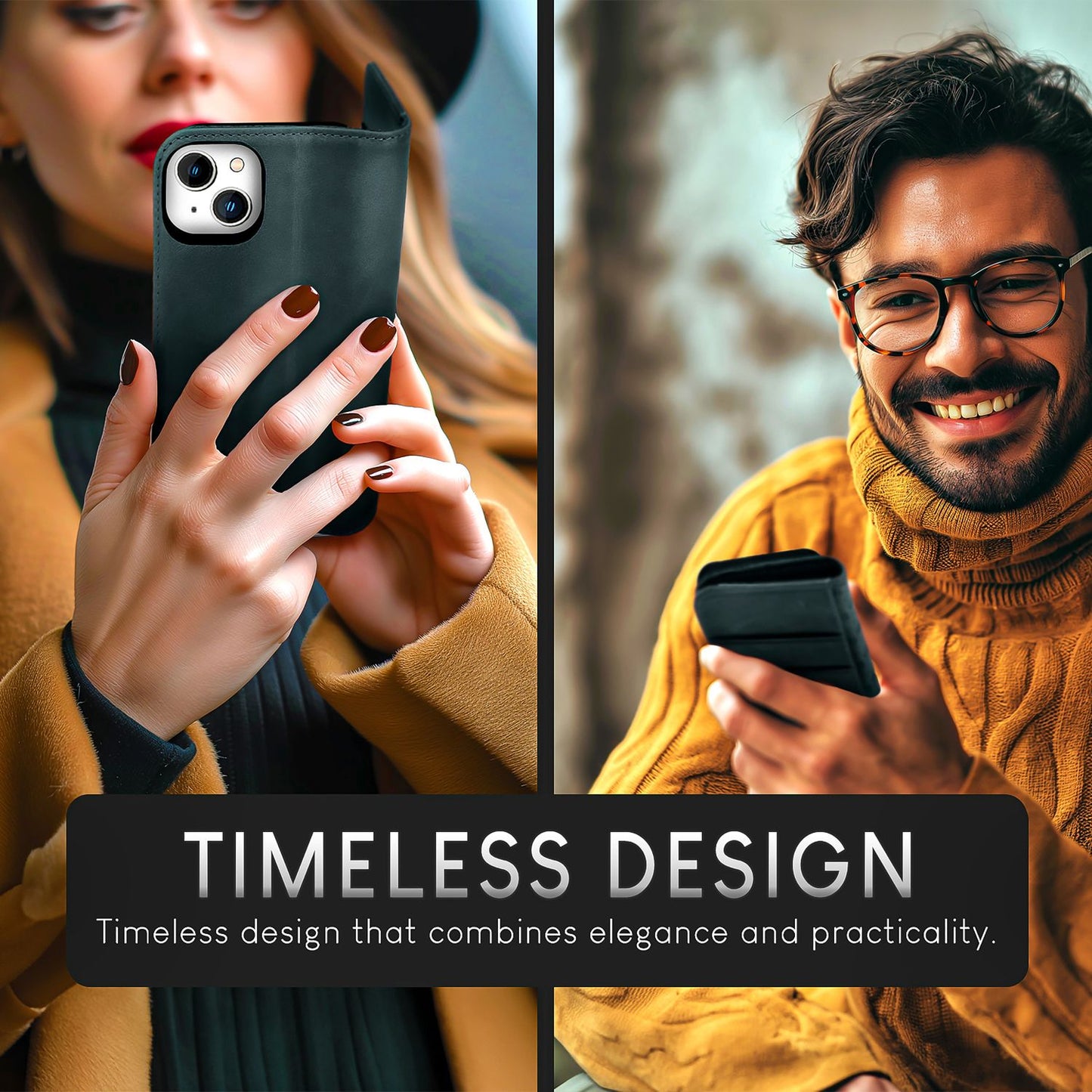 Husă NALIA din piele naturală cu flipcase Pro de lux pentru iPhone 15 Plus - Suport cu protecție RFID din piele de vacă