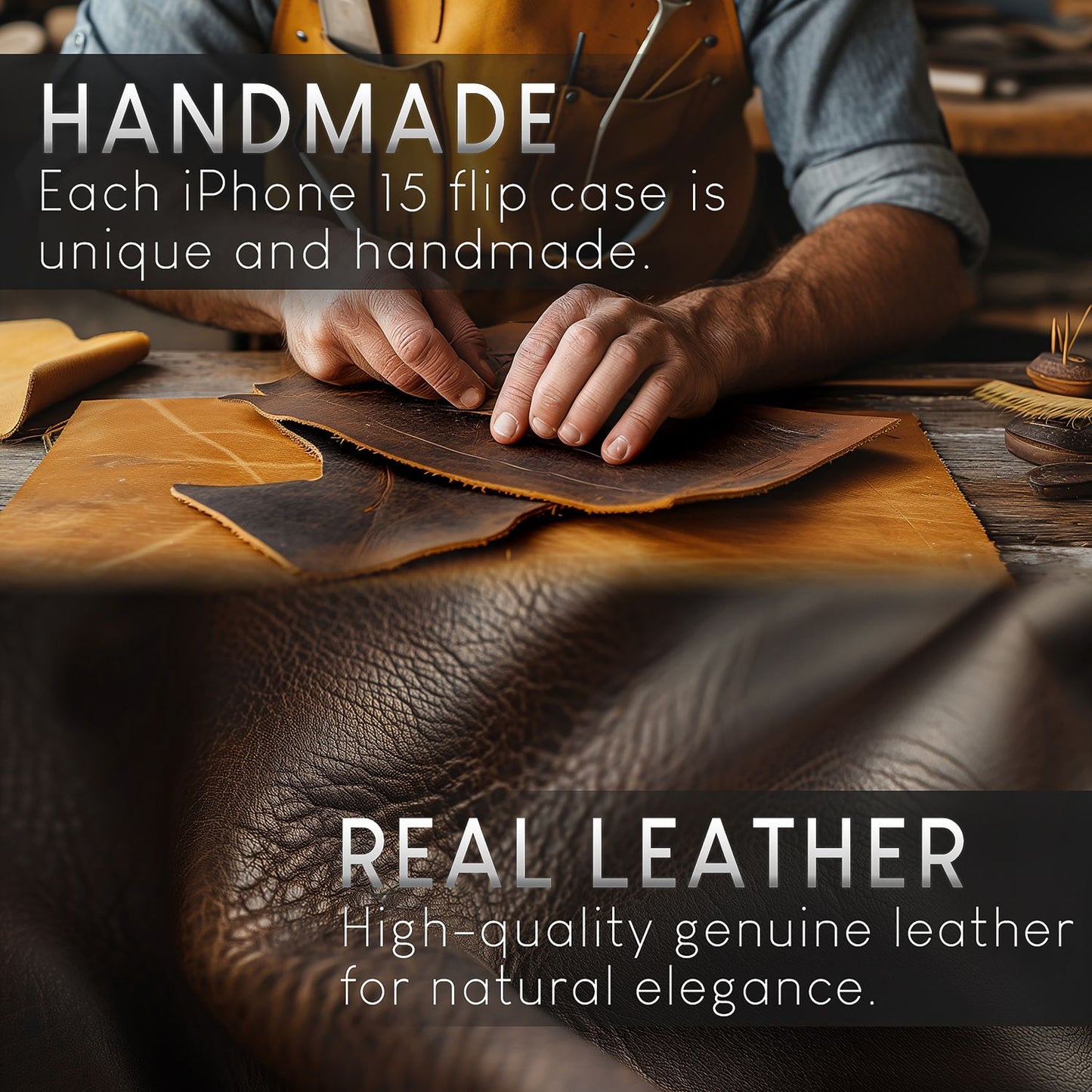 Husă NALIA din piele naturală cu clapă pentru iPhone 15 Pro, husă de protecție din piele de vacă cu protecție RFID, funcție de suport