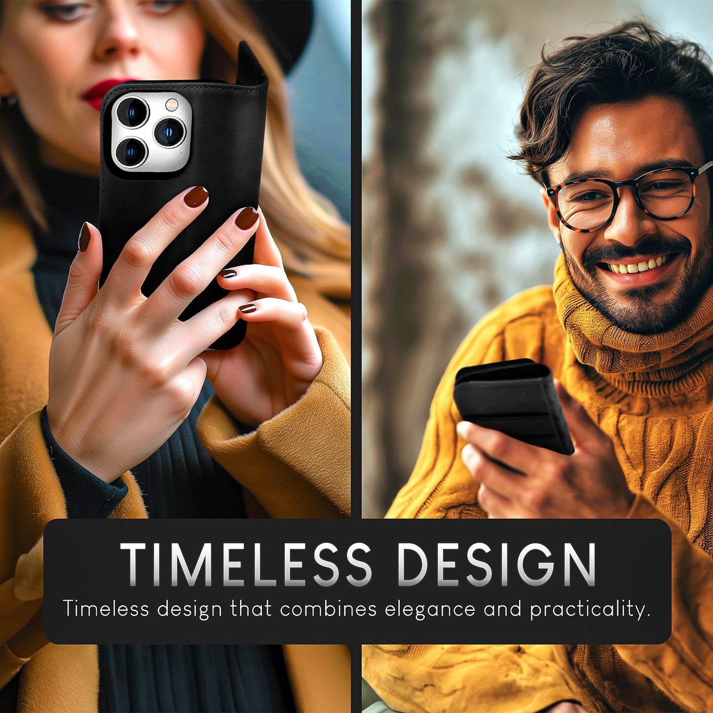 Husă NALIA din piele naturală cu clapă pentru iPhone 15 Pro, husă de protecție din piele de vacă cu protecție RFID, funcție de suport