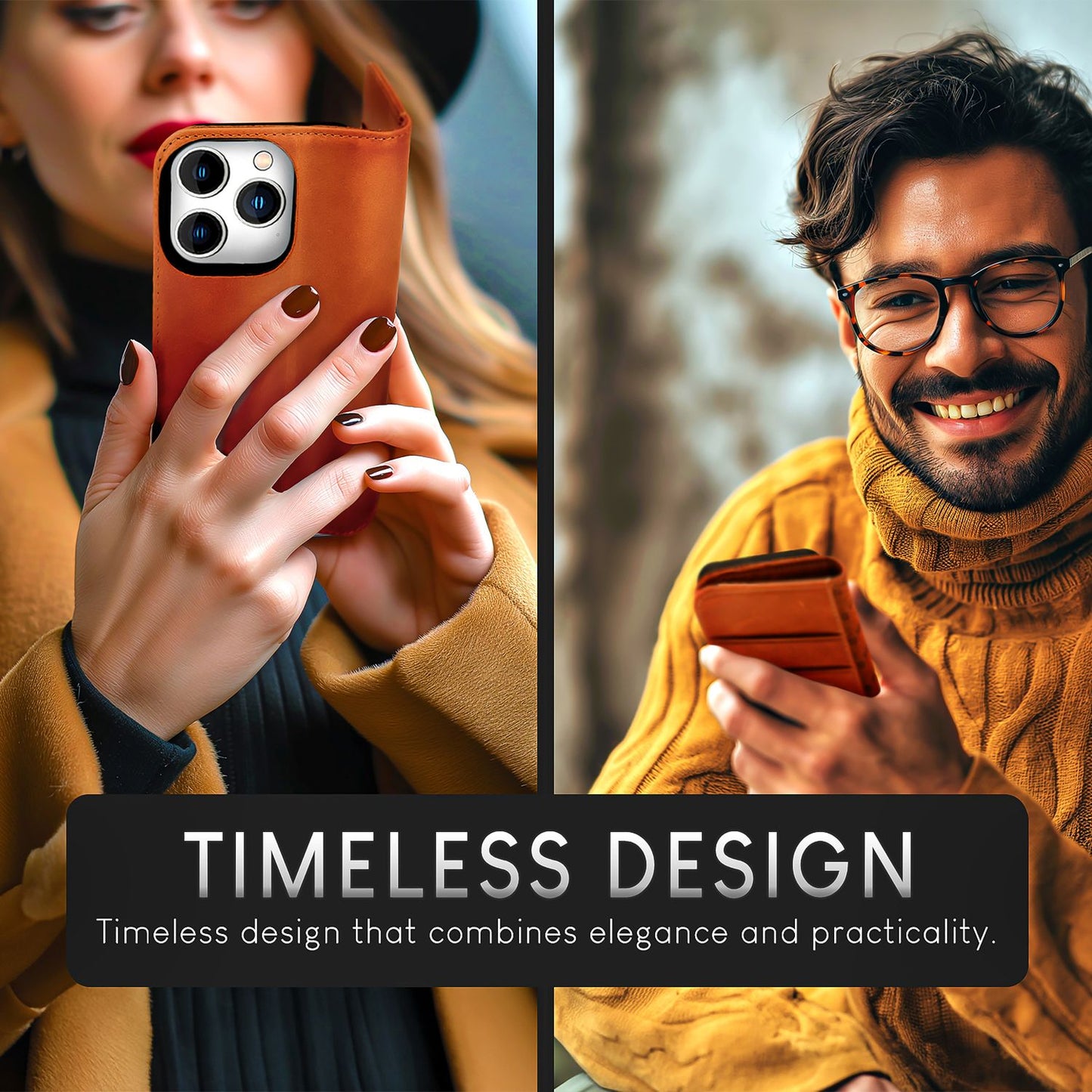 Husă NALIA din piele naturală cu clapă - Capacitate card 6, Protecție RFID, Compatibilă cu iPhone 15 Pro Max