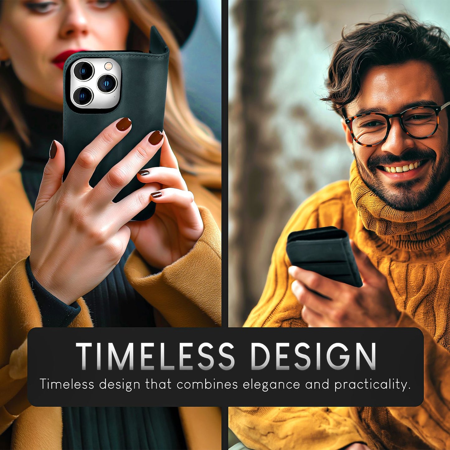 Husă NALIA din piele naturală cu clapă - Capacitate card 6, Protecție RFID, Compatibilă cu iPhone 15 Pro Max