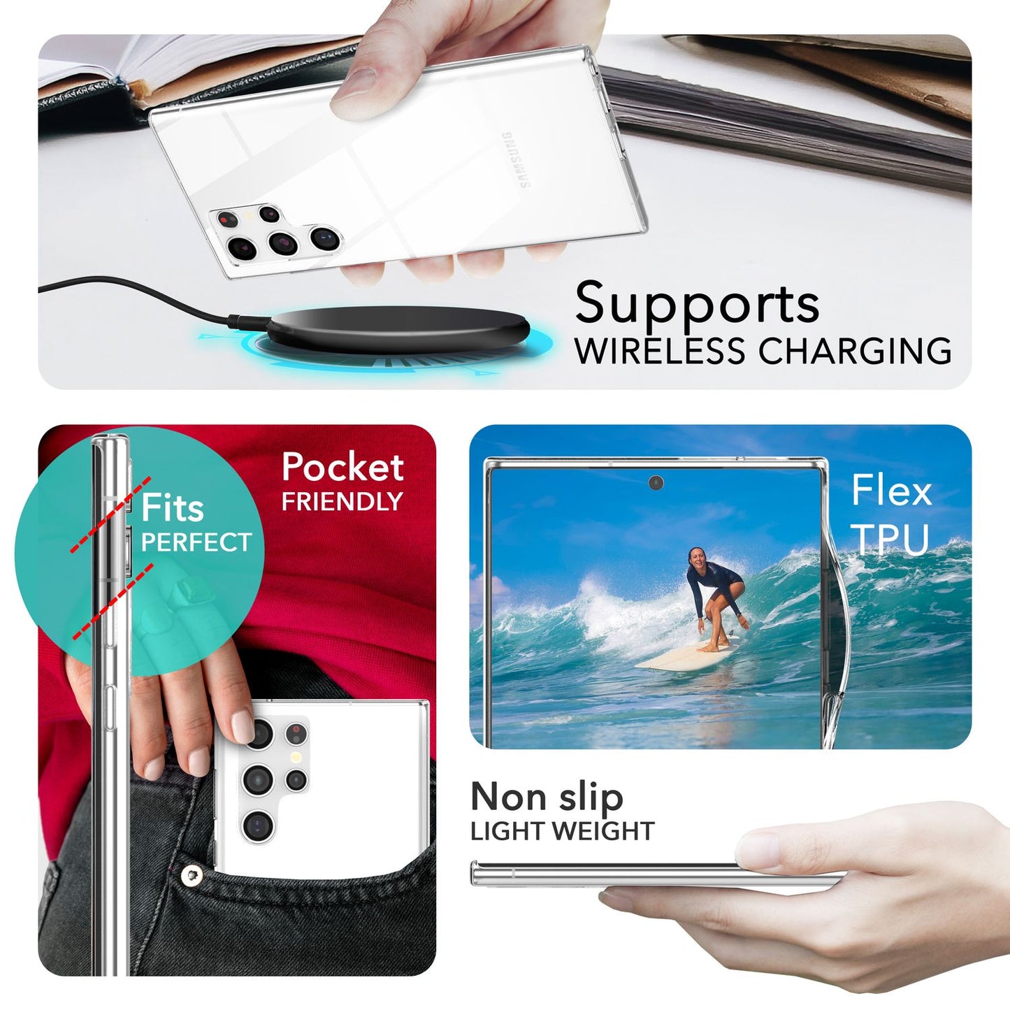 NALIA Stabile Klare Schutzhülle für Samsung Galaxy S24 Ultra Hülle, Transparent mit harter Rückseite & Silikon-Rahmen