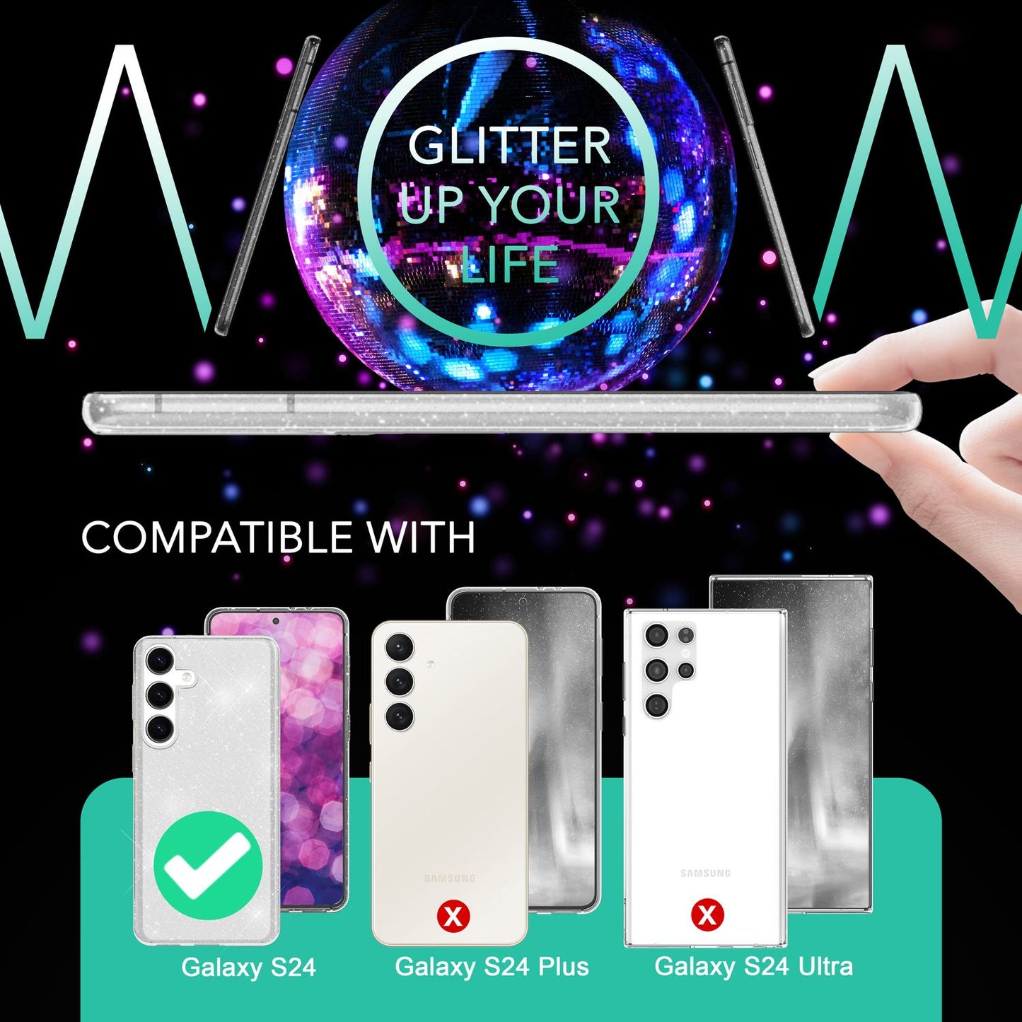 NALIA Glitzernde Schutzhülle für Samsung Galaxy S24 Hülle, Durchsichtige Silikon Handyhülle, Glitzerhülle