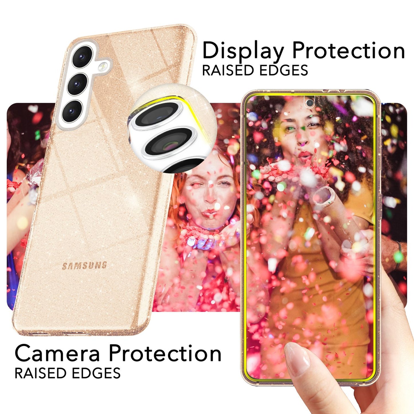 NALIA Glitzernde Schutzhülle für Samsung Galaxy S24 Plus Hülle, Durchsichtige Silikon Handyhülle mit Diamant Pailletten