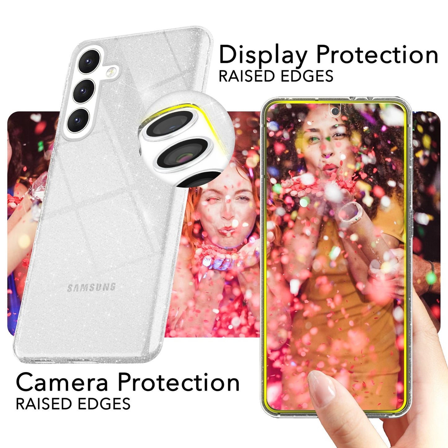 NALIA Glitzernde Schutzhülle für Samsung Galaxy S24 Plus Hülle, Durchsichtige Silikon Handyhülle mit Diamant Pailletten