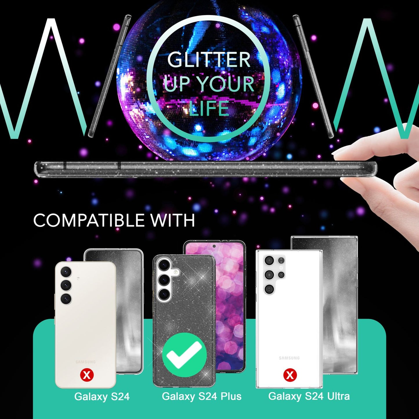 NALIA Glitzernde Schutzhülle für Samsung Galaxy S24 Plus Hülle, Durchsichtige Silikon Handyhülle mit Diamant Pailletten