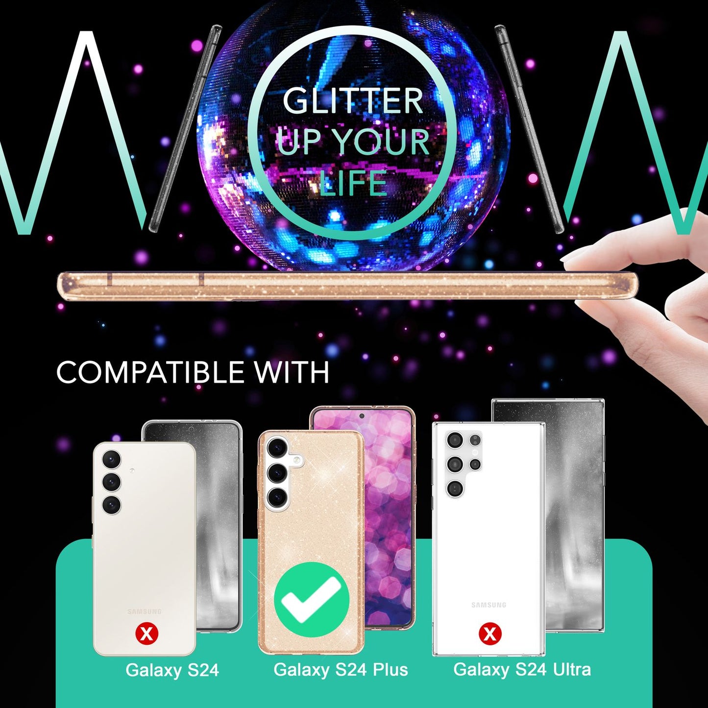 NALIA Glitzernde Schutzhülle für Samsung Galaxy S24 Plus Hülle, Durchsichtige Silikon Handyhülle mit Diamant Pailletten