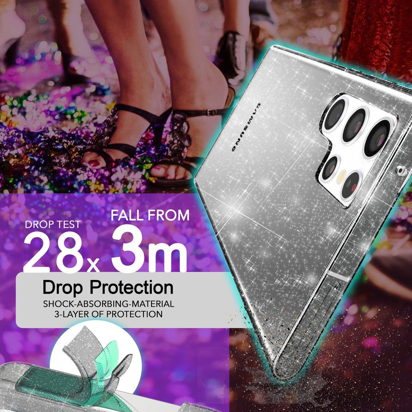 NALIA Glitzernde Schutzhülle für Samsung Galaxy S24 Ultra Hülle, Durchsichtige Silikon Handyhülle mit Diamant Pailletten