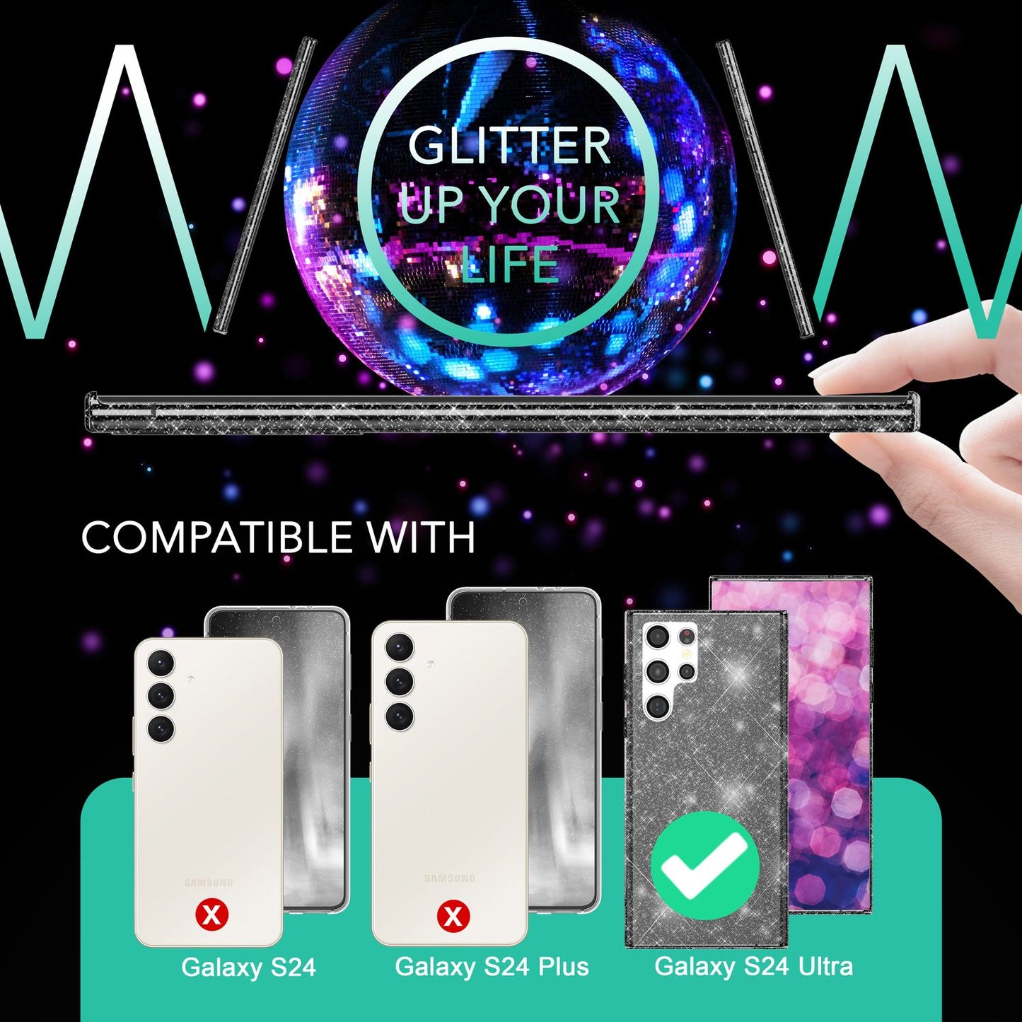 NALIA Glitzernde Schutzhülle für Samsung Galaxy S24 Ultra Hülle, Durchsichtige Silikon Handyhülle mit Diamant Pailletten