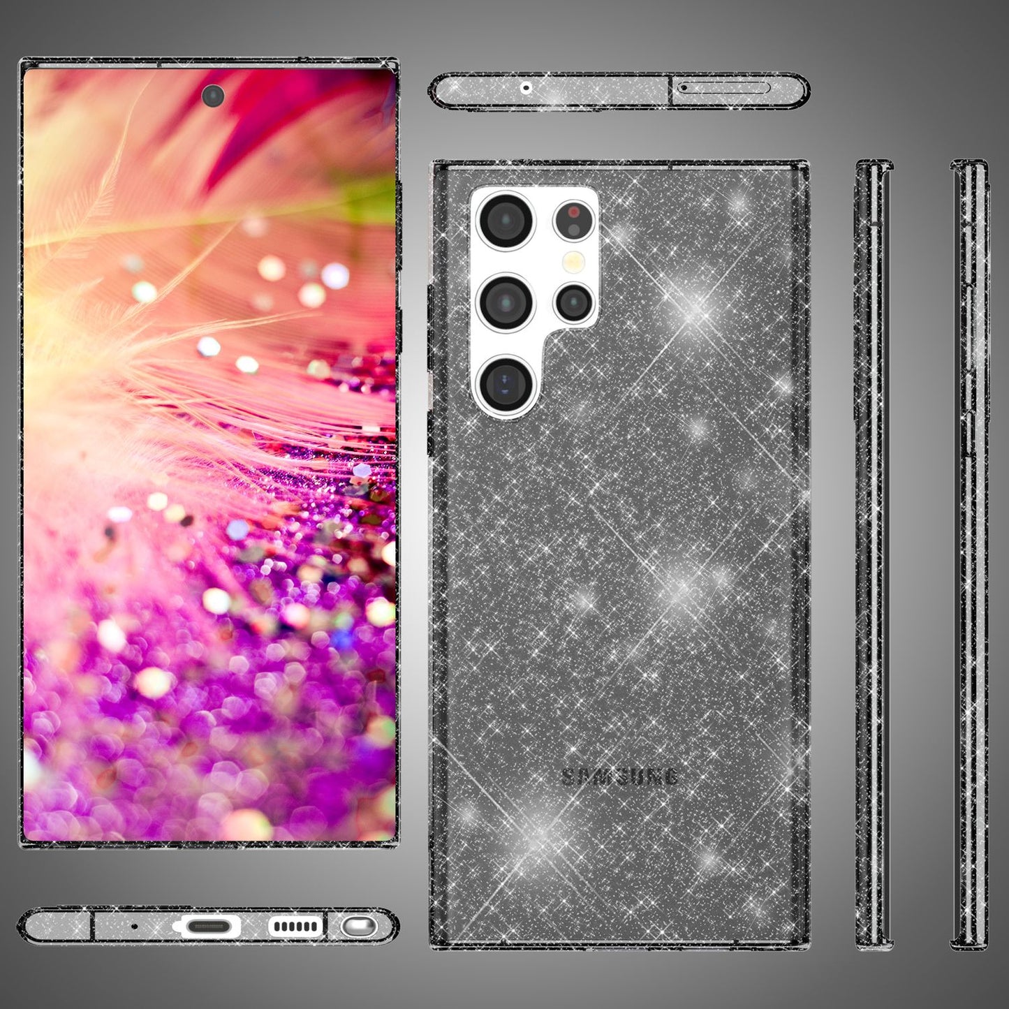 NALIA Glitzernde Schutzhülle für Samsung Galaxy S24 Ultra Hülle, Durchsichtige Silikon Handyhülle mit Diamant Pailletten