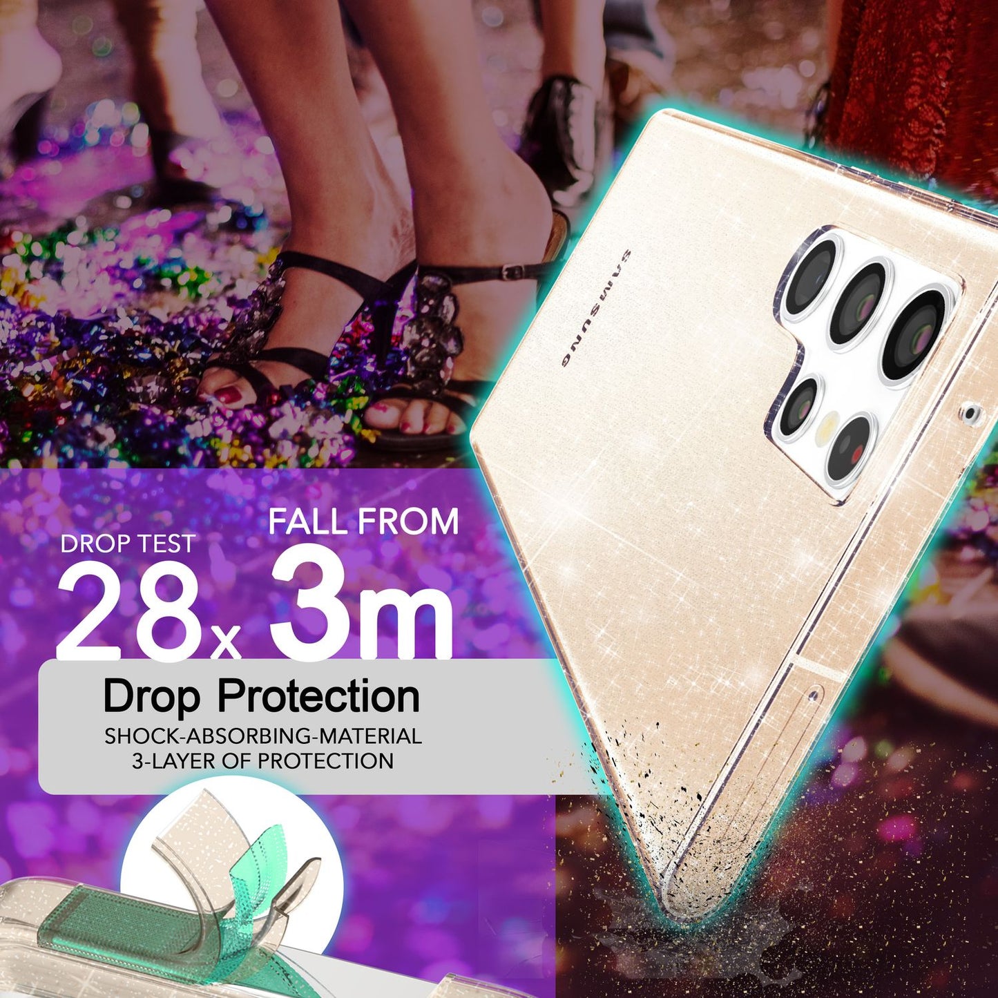 NALIA Glitzernde Schutzhülle für Samsung Galaxy S24 Ultra Hülle, Durchsichtige Silikon Handyhülle mit Diamant Pailletten