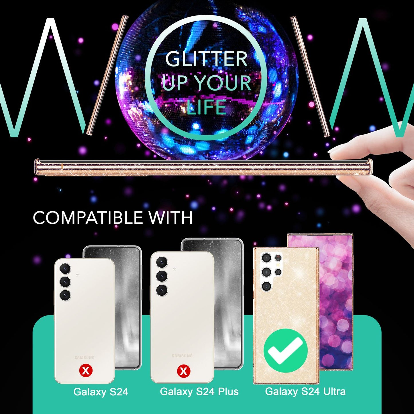 NALIA Glitzernde Schutzhülle für Samsung Galaxy S24 Ultra Hülle, Durchsichtige Silikon Handyhülle mit Diamant Pailletten