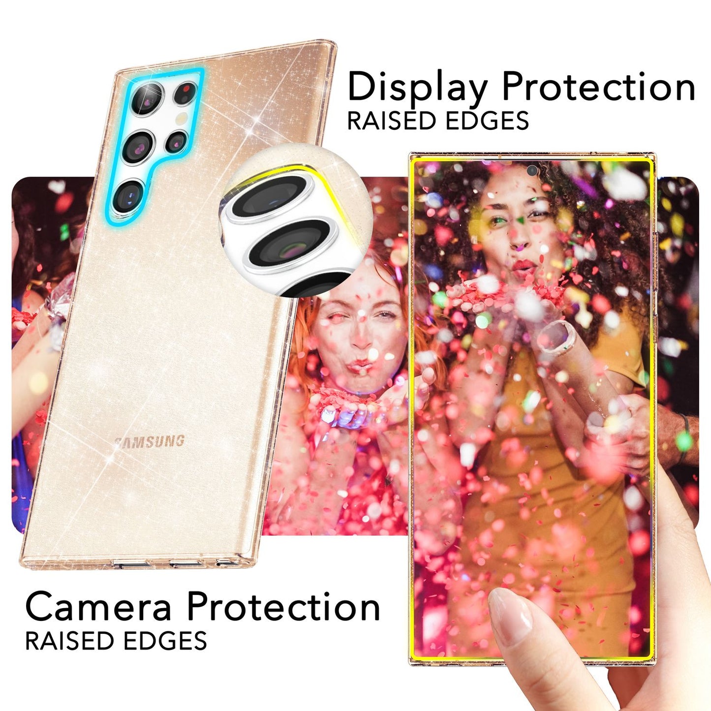 NALIA Glitzernde Schutzhülle für Samsung Galaxy S24 Ultra Hülle, Durchsichtige Silikon Handyhülle mit Diamant Pailletten