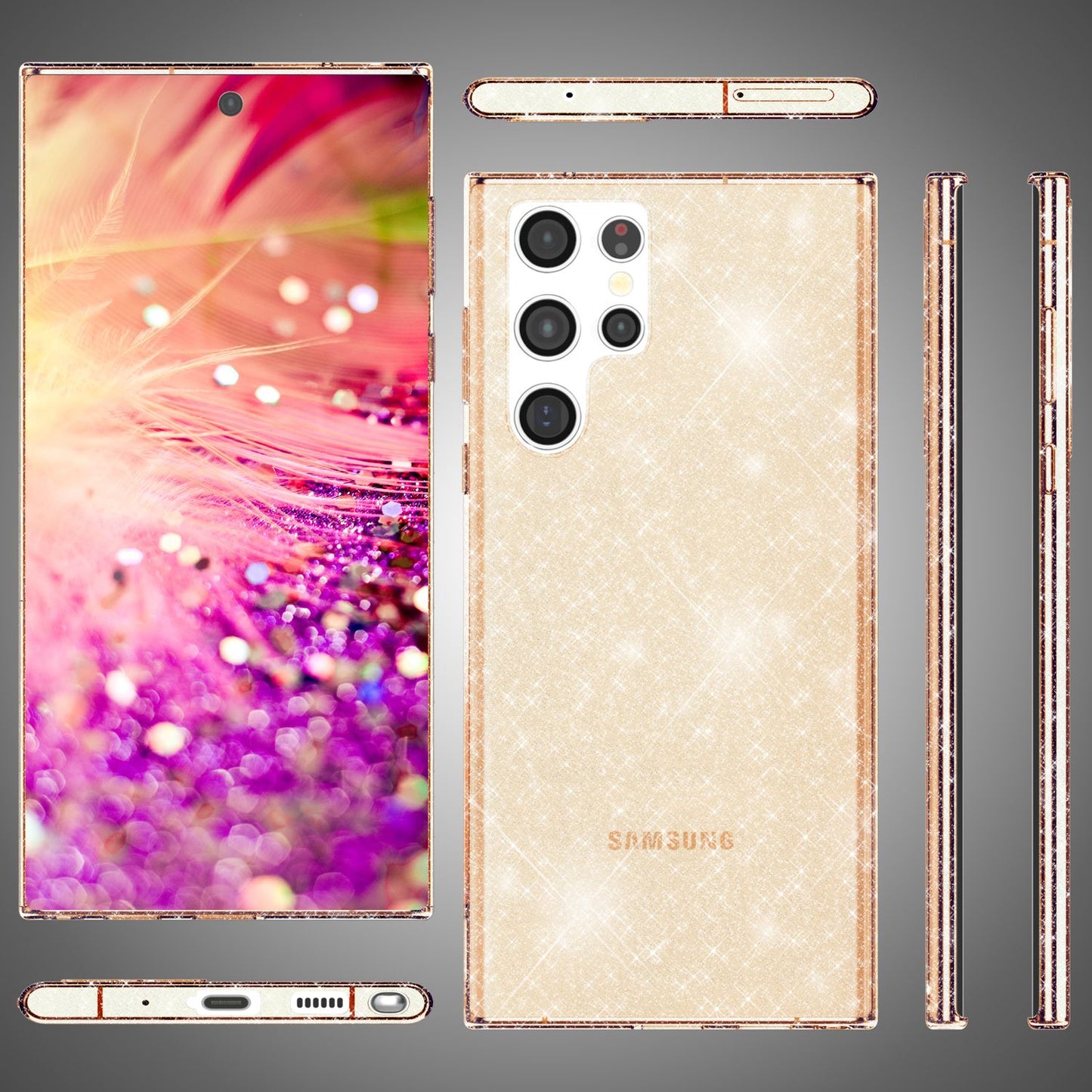 NALIA Glitzernde Schutzhülle für Samsung Galaxy S24 Ultra Hülle, Durchsichtige Silikon Handyhülle mit Diamant Pailletten