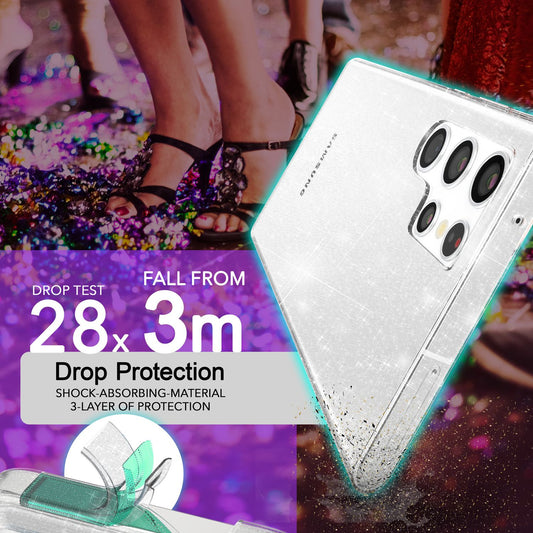 NALIA Glitzernde Schutzhülle für Samsung Galaxy S24 Ultra Hülle, Durchsichtige Silikon Handyhülle mit Diamant Pailletten