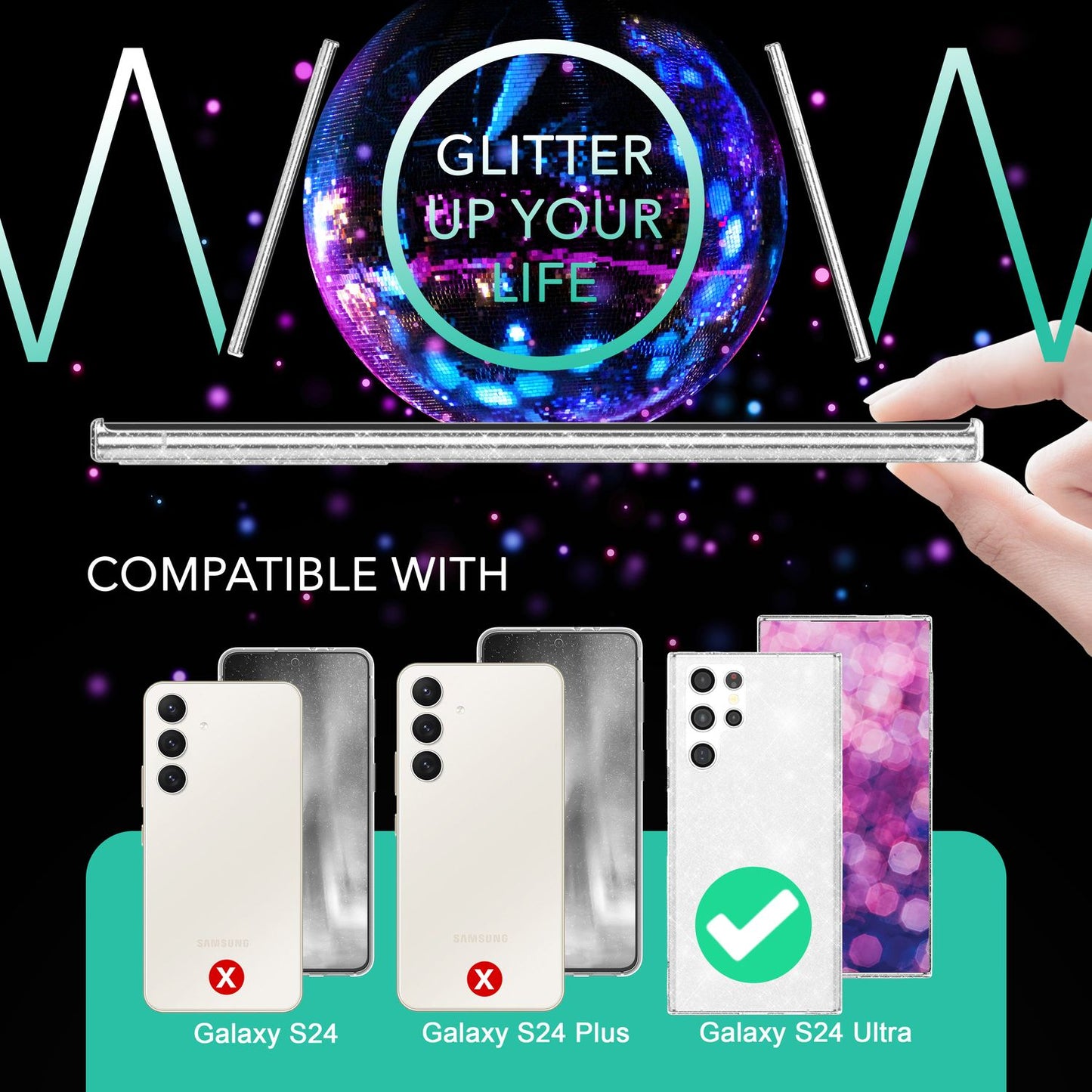 NALIA Glitzernde Schutzhülle für Samsung Galaxy S24 Ultra Hülle, Durchsichtige Silikon Handyhülle mit Diamant Pailletten