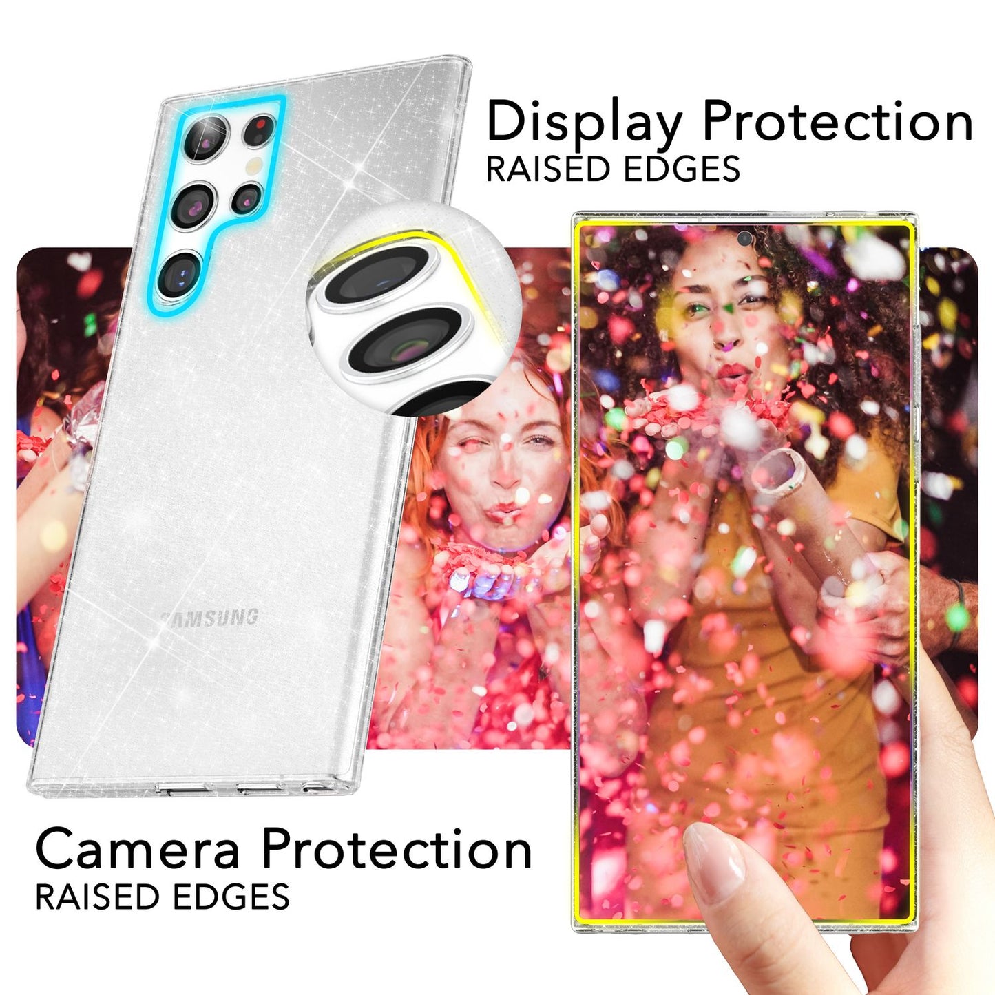 NALIA Glitzernde Schutzhülle für Samsung Galaxy S24 Ultra Hülle, Durchsichtige Silikon Handyhülle mit Diamant Pailletten