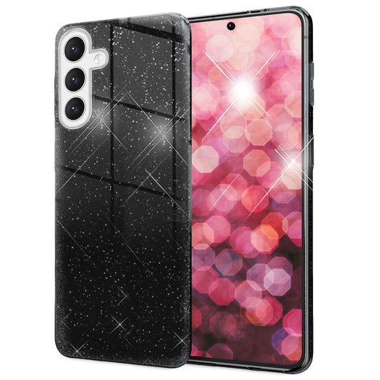 NALIA Hybrid Glitzerhülle für Samsung Galaxy S24 Hülle, Glänzende Glamour Glitzer Schutzhülle mit verstärktem Silikon