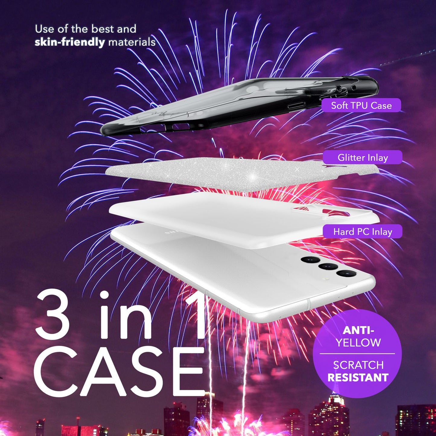 NALIA Hybrid Glitzerhülle für Samsung Galaxy S24 Hülle, Glänzende Glamour Glitzer Schutzhülle mit verstärktem Silikon