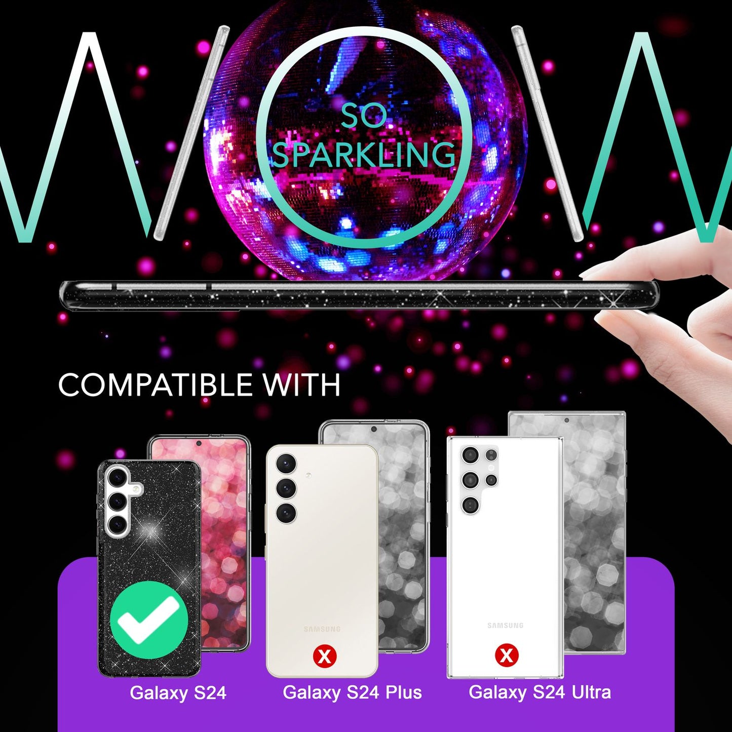 NALIA Hybrid Glitzerhülle für Samsung Galaxy S24 Hülle, Glänzende Glamour Glitzer Schutzhülle mit verstärktem Silikon