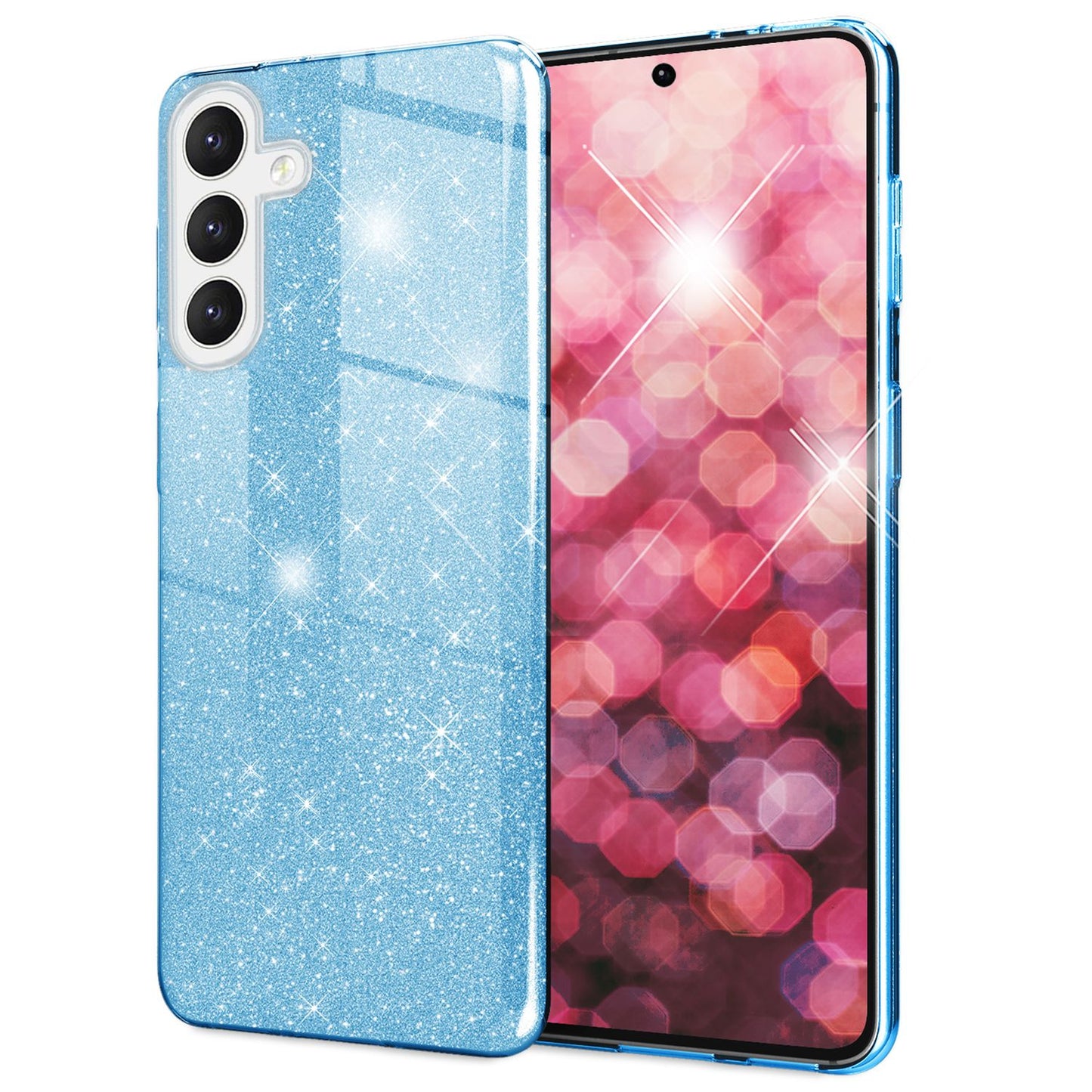 NALIA Hybrid Glitzerhülle für Samsung Galaxy S24 Hülle, Glänzende Glamour Glitzer Schutzhülle mit verstärktem Silikon