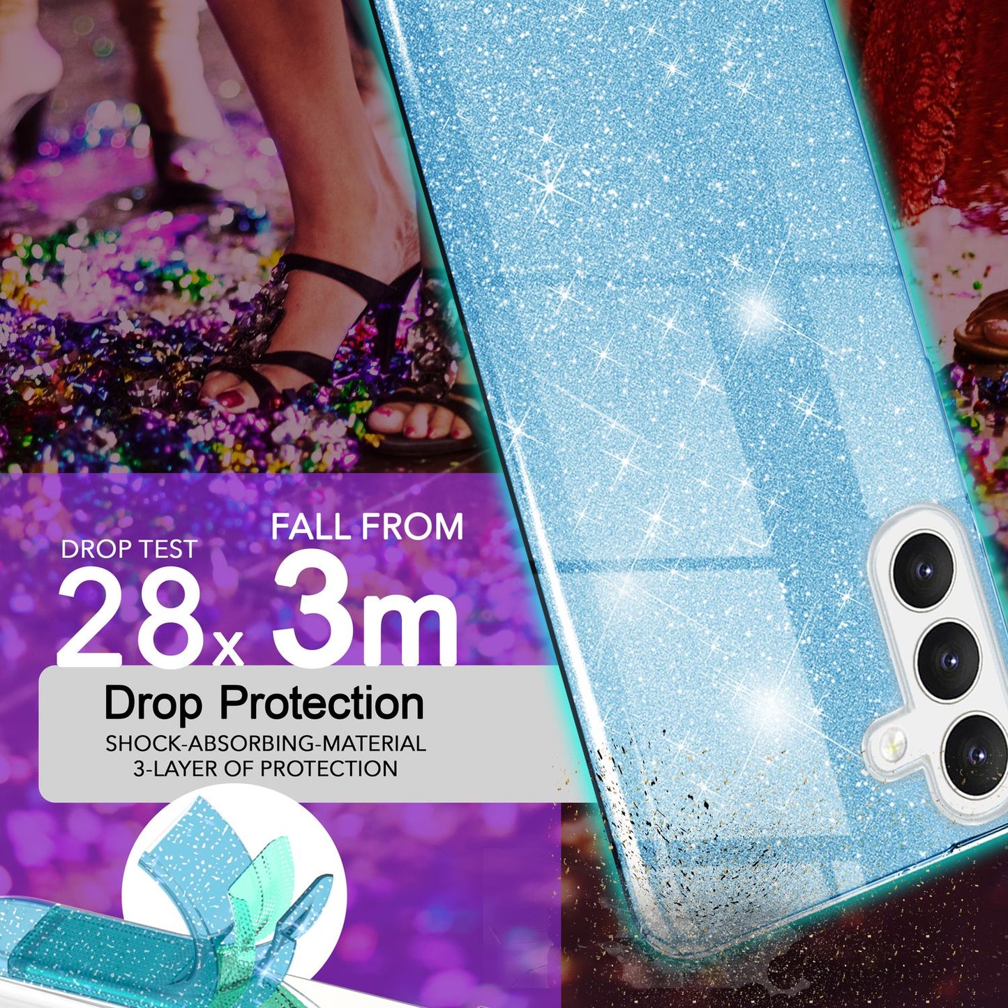 NALIA Hybrid Glitzerhülle für Samsung Galaxy S24 Hülle, Glänzende Glamour Glitzer Schutzhülle mit verstärktem Silikon