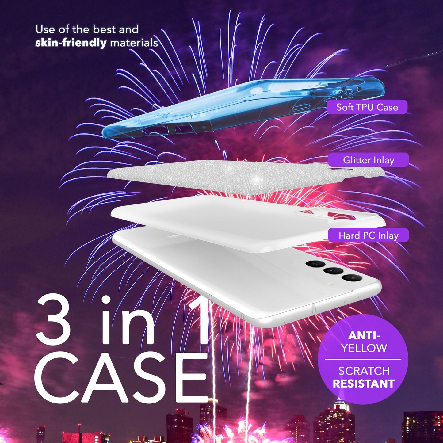 NALIA Hybrid Glitzerhülle für Samsung Galaxy S24 Hülle, Glänzende Glamour Glitzer Schutzhülle mit verstärktem Silikon