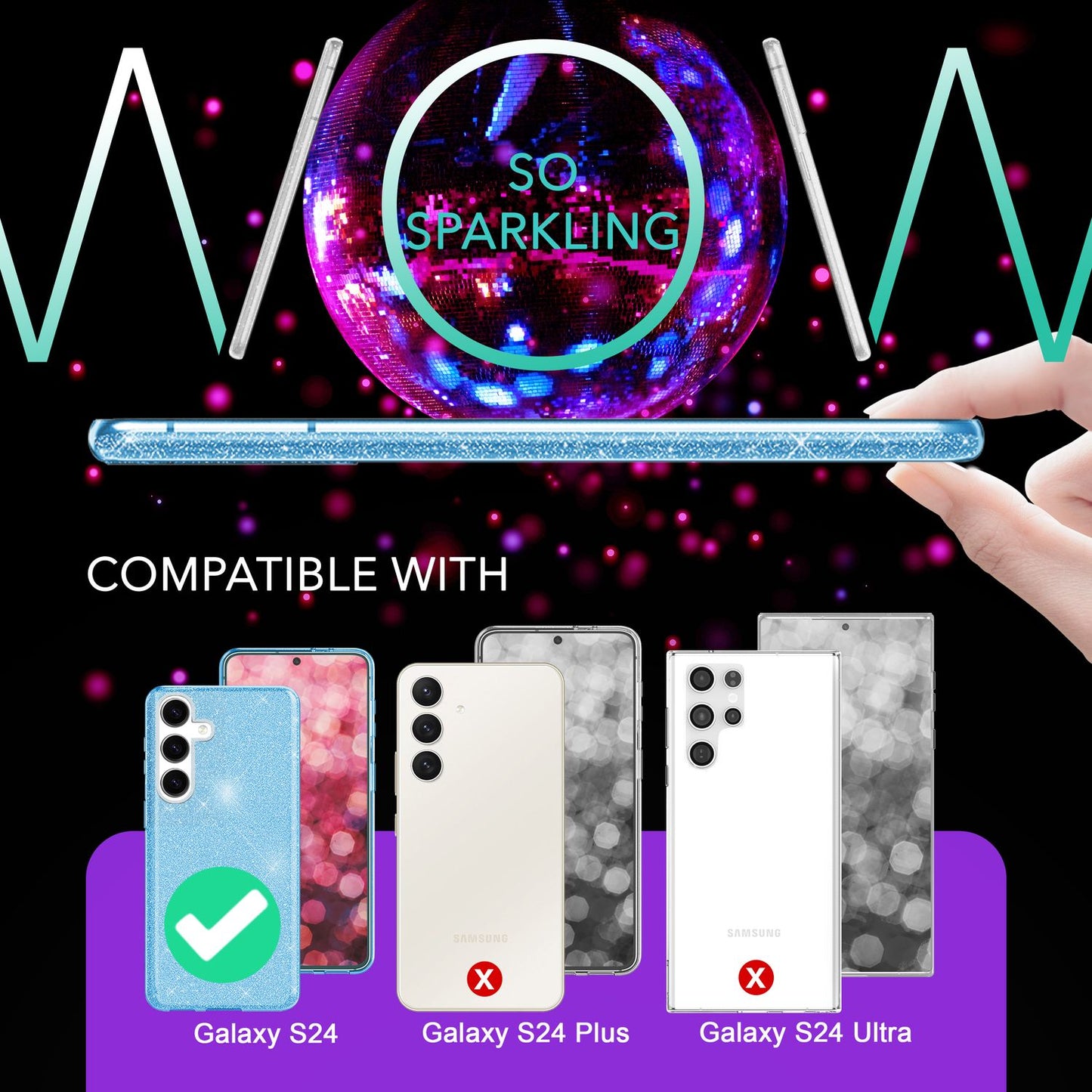 NALIA Hybrid Glitzerhülle für Samsung Galaxy S24 Hülle, Glänzende Glamour Glitzer Schutzhülle mit verstärktem Silikon