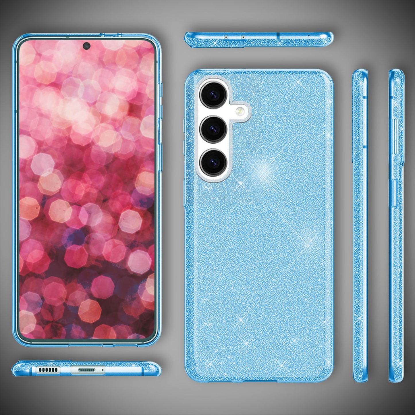 NALIA Hybrid Glitzerhülle für Samsung Galaxy S24 Hülle, Glänzende Glamour Glitzer Schutzhülle mit verstärktem Silikon