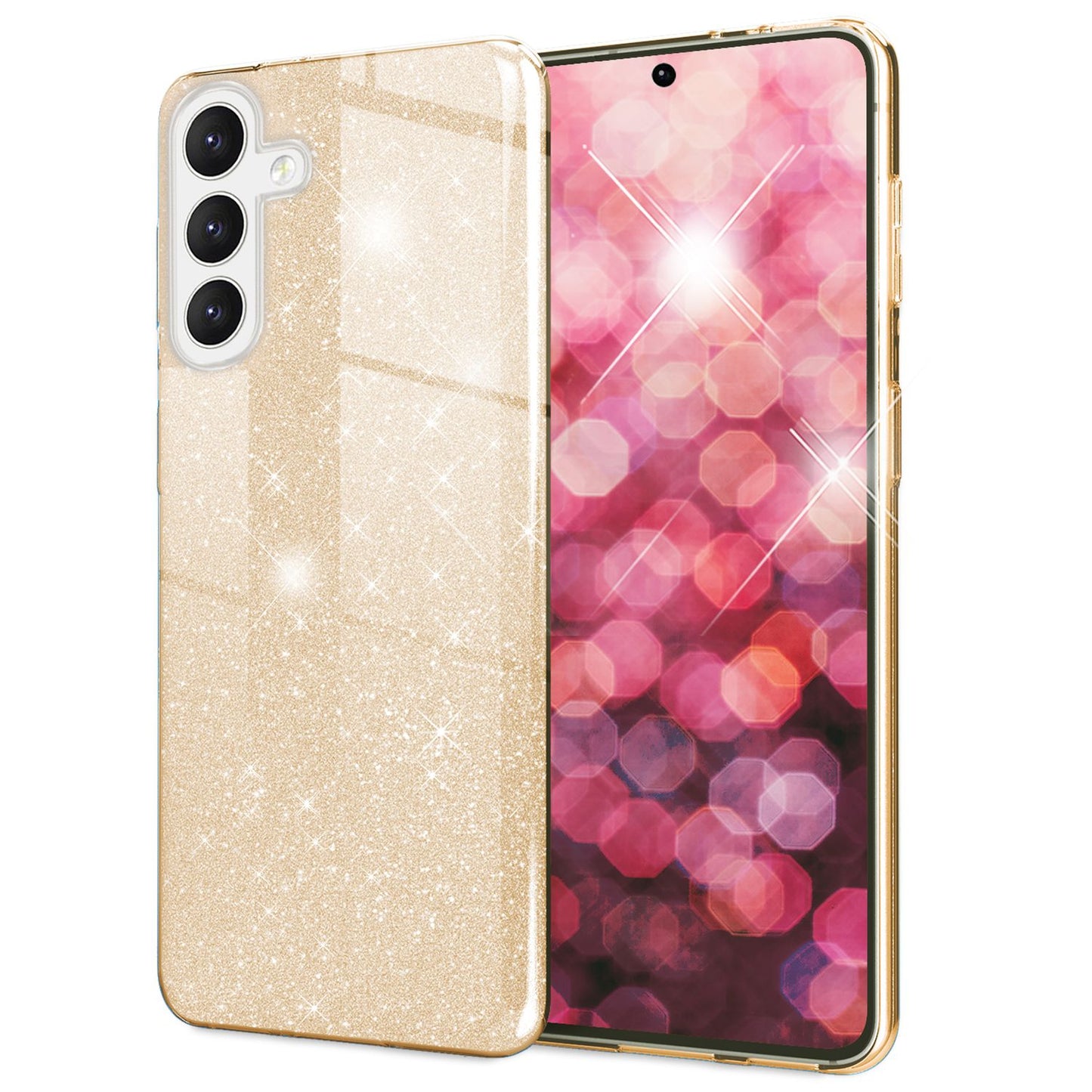 NALIA Hybrid Glitzerhülle für Samsung Galaxy S24 Hülle, Glänzende Glamour Glitzer Schutzhülle mit verstärktem Silikon