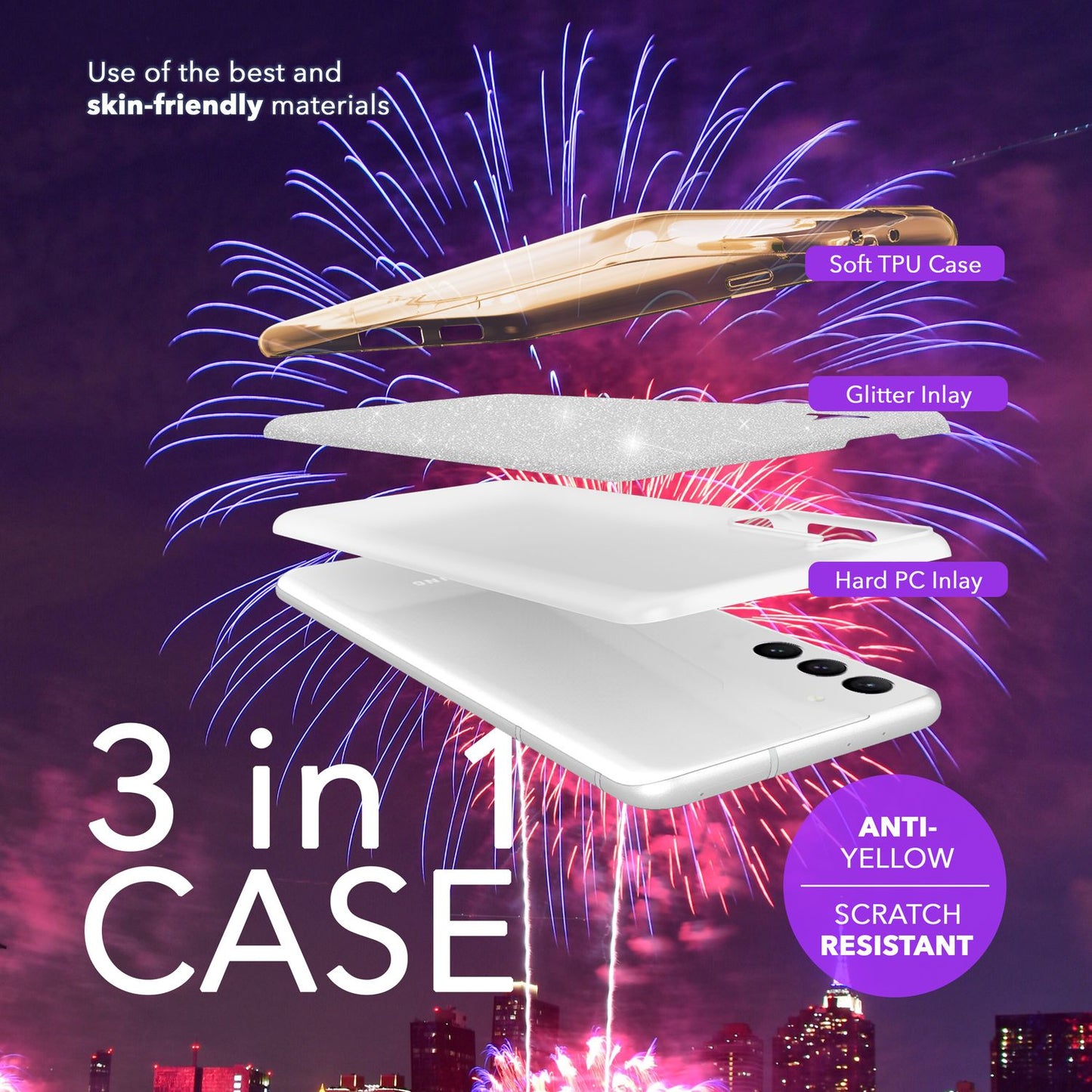 NALIA Hybrid Glitzerhülle für Samsung Galaxy S24 Hülle, Glänzende Glamour Glitzer Schutzhülle mit verstärktem Silikon